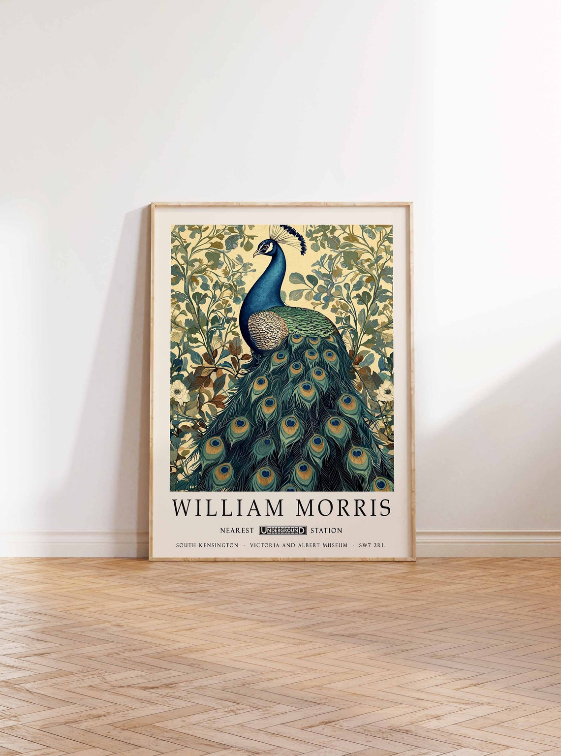 William Morris Peacock Vintage Cream Leafy Botanical Art Poster - Image 2