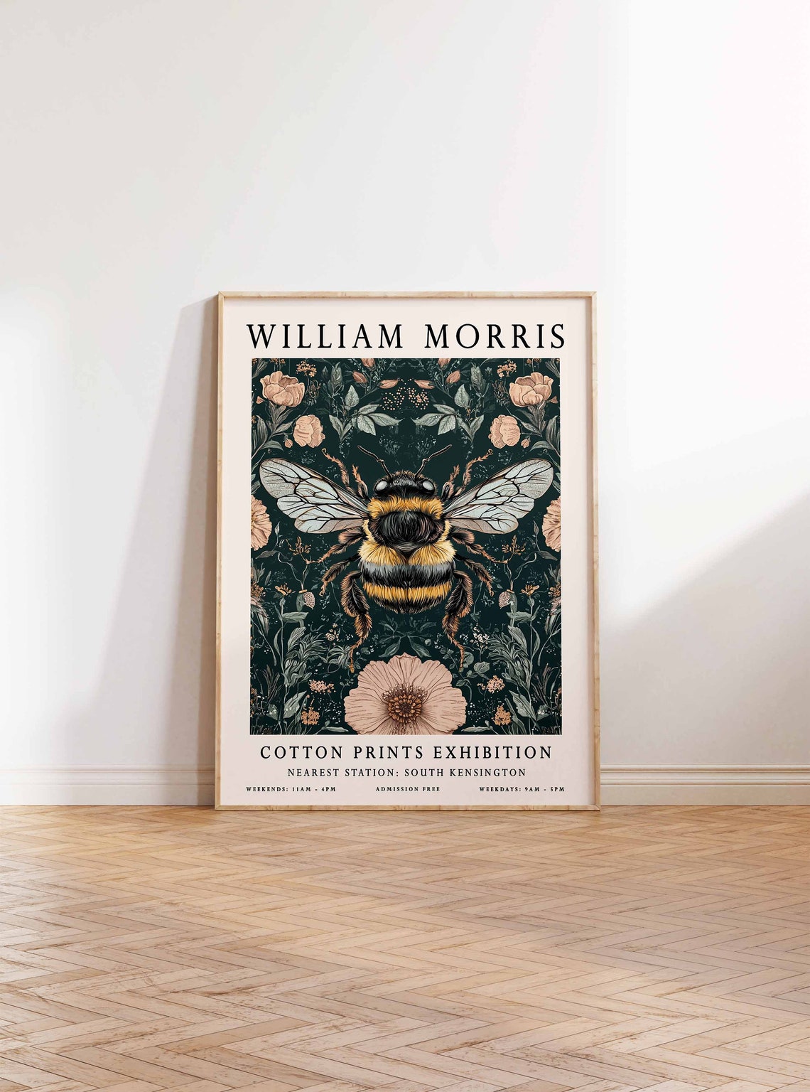 William Morris Bumblebee Dark Botanical Exhibition Art Poster - Image 2