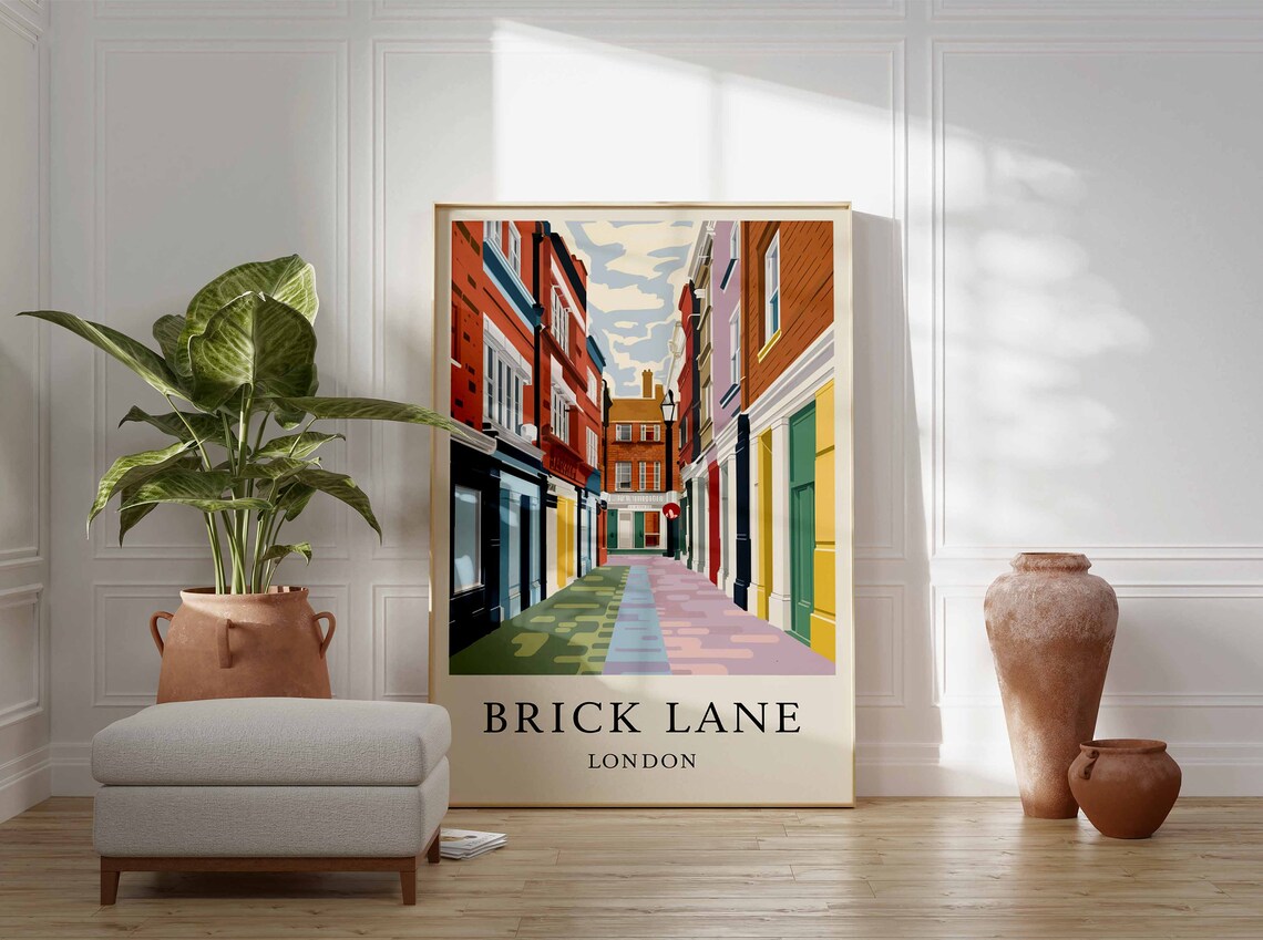Brick Lane London Colorful Street Travel Illustration Poster - Image 3