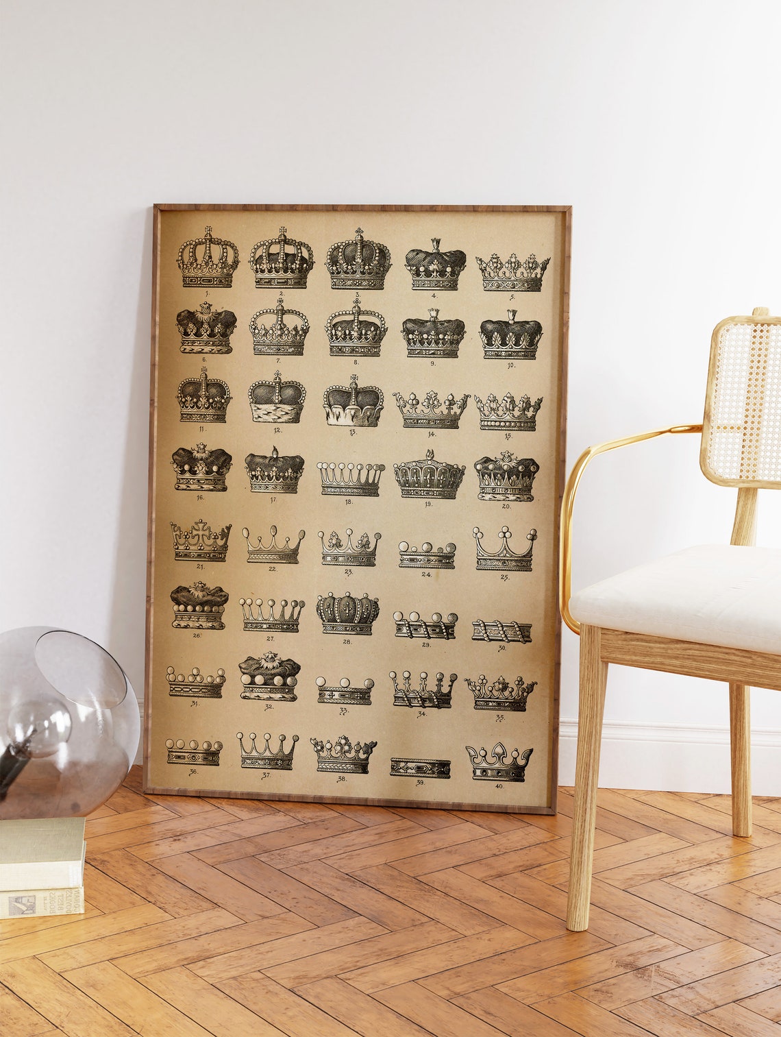 Vintage Royal Crowns Chart 40 Antique Engraving Style Wall Poster - Image 3