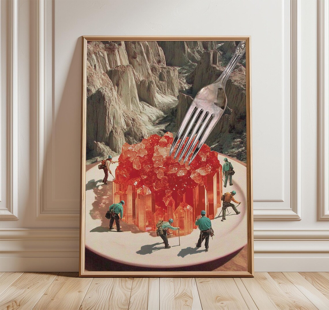 Surreal Crystal Mining Collage Art Print