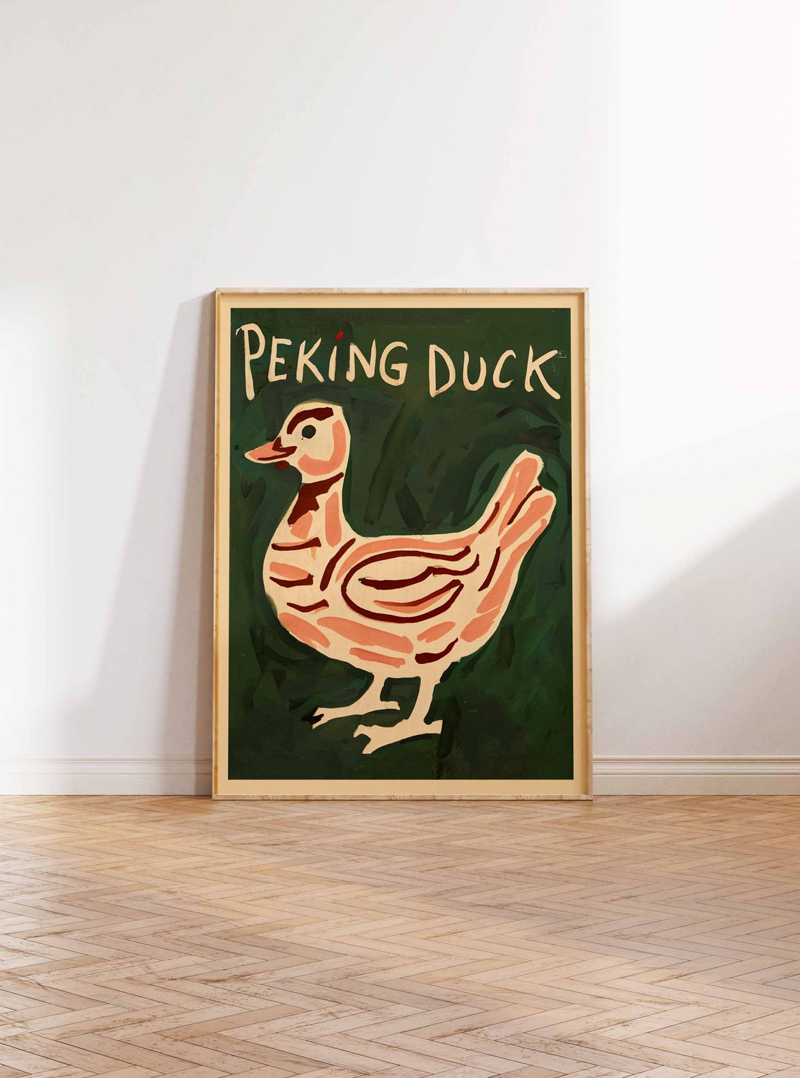 Peking Duck Folk Art Duck Illustration Dark Green Kitchen Poster - Image 2
