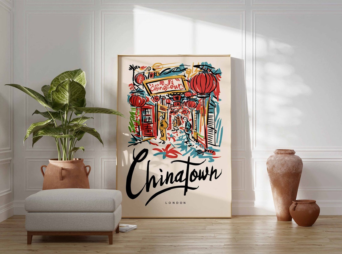 Chinatown London Sketch Street Lanterns Travel Illustration Poster - Image 3