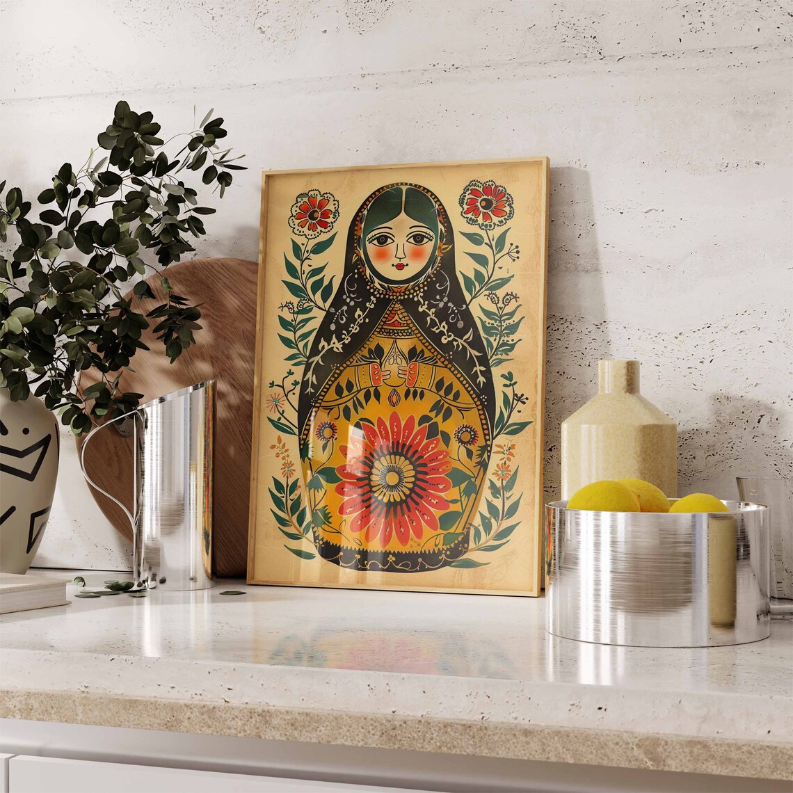 Russian Doll Print, Matryoshka Folk Art Poster - Image 3