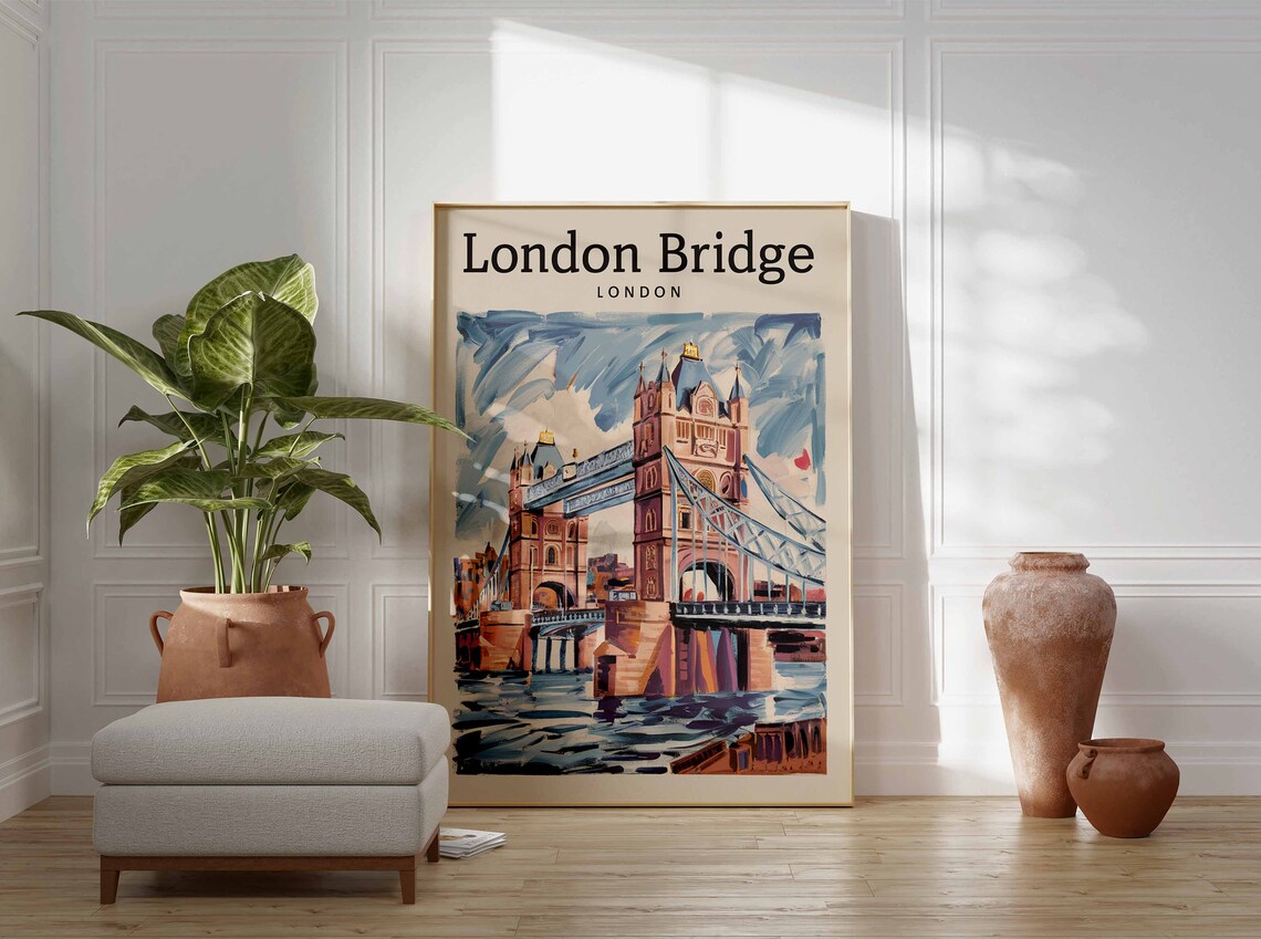 London Bridge Painterly Sunset Skyline Retro Travel Decor Poster - Image 3
