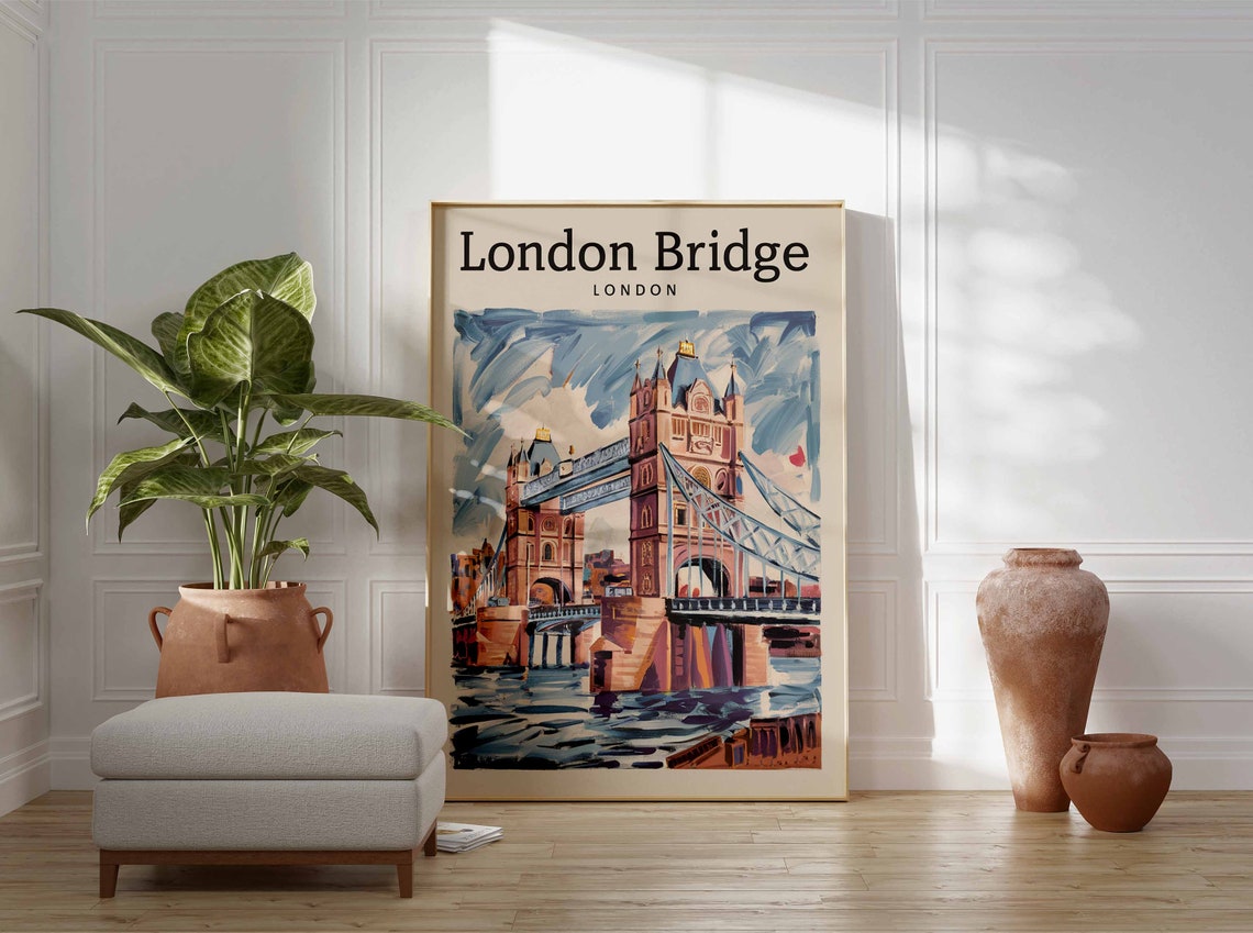 London Bridge Poster London Print London Art London Poster London Travel Print William Morris Print Vintage Decor Retro Travel Art - Image 3
