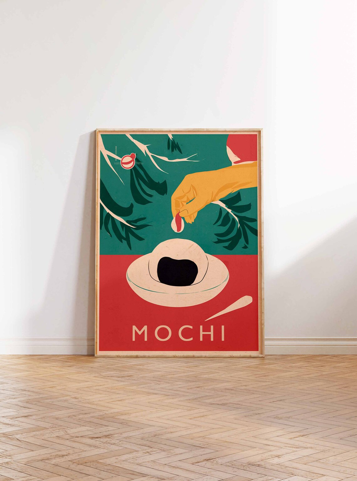 Mochi Japanese Dessert Hand Retro Red Teal Kitchen Food Poster - Image 2