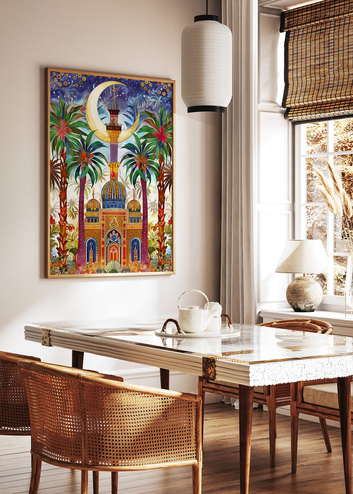 Islamic Mosque Minaret Crescent Moon Night Art Print Festive Decor - Image 2