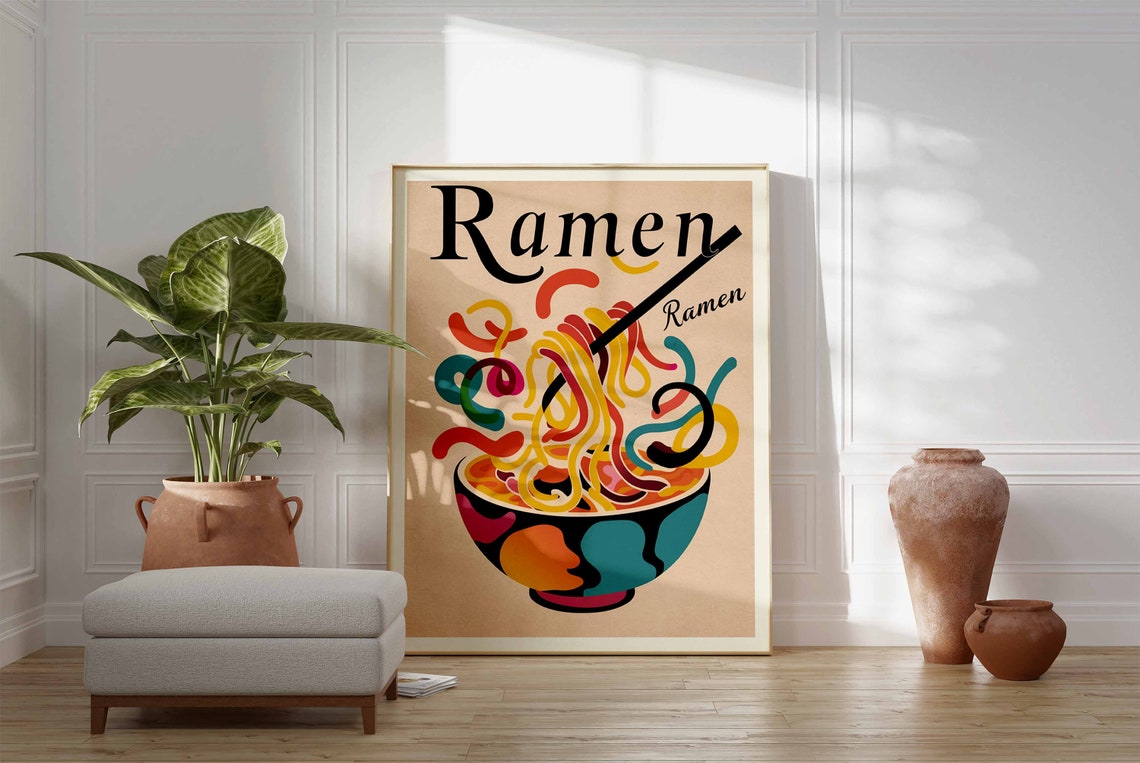 Ramen Noodle Bowl Retro Pop Art Swirling Colorful Kitchen Poster - Image 3