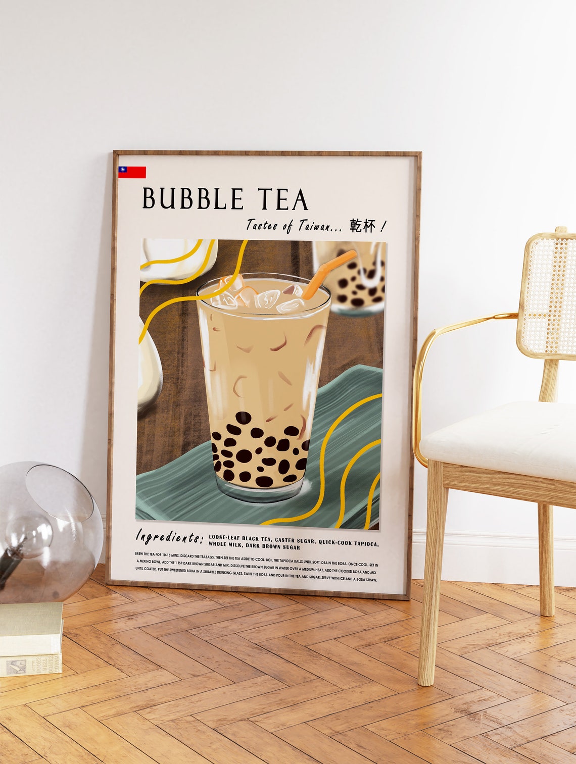 Bubble Tea Tastes of Taiwan Illustrated Recipe Kitchen Art Poster - Image 3