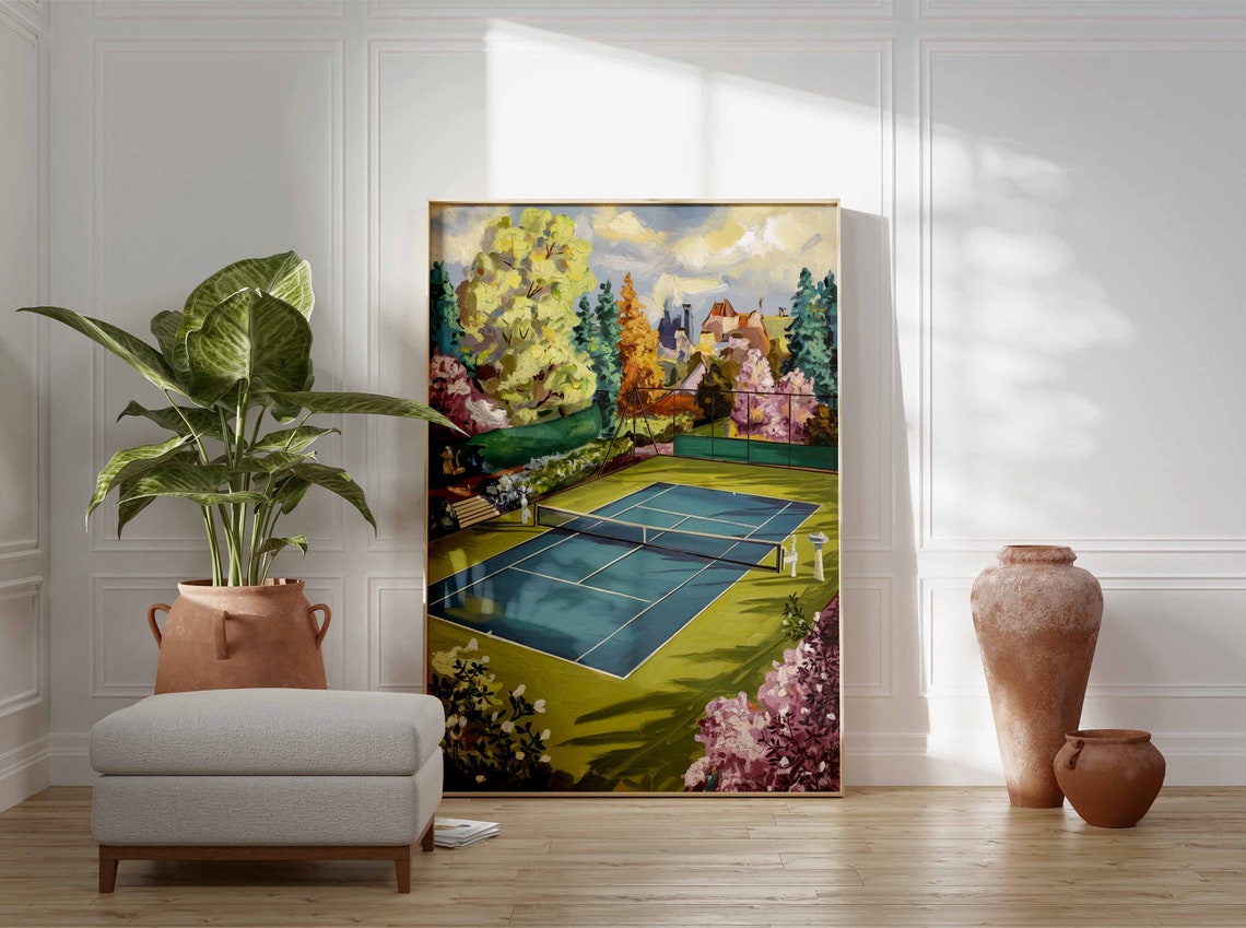 Tennis Poster Tennis Court Art Sports Wall Art Tennis Gift Botanical Print Floral Art Tennis Decor Sport Poster Wall Art Poster - Image 2