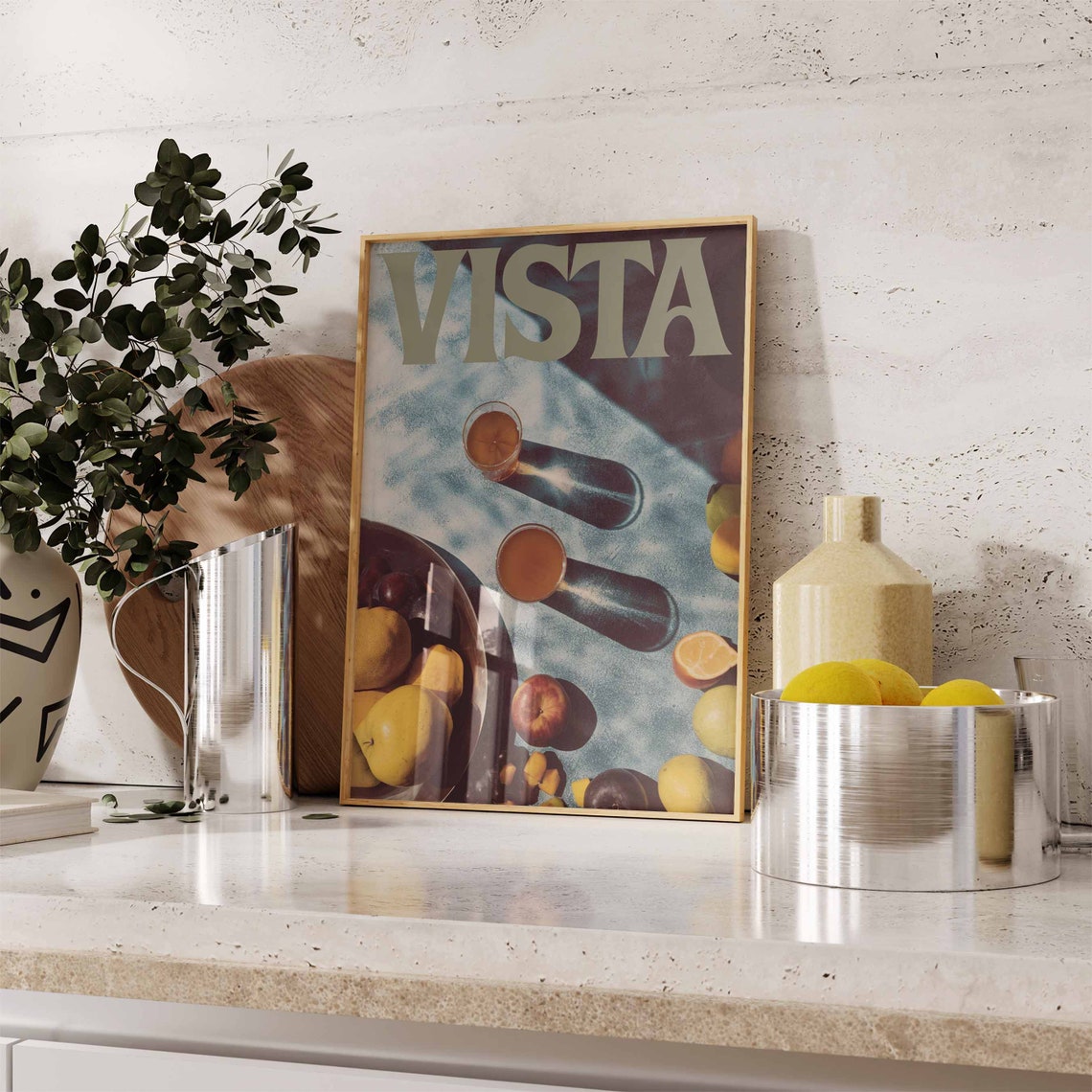 Vista Sage Green Text Dappled Blue Table Citrus Fruit Art Poster - Image 3