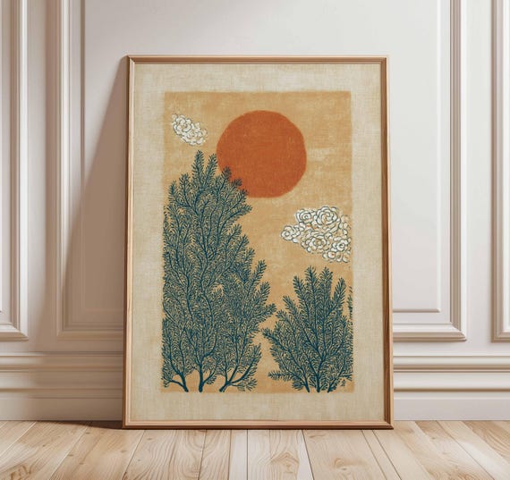 Minimalist Retro Botanical Art Print, Mid-Century