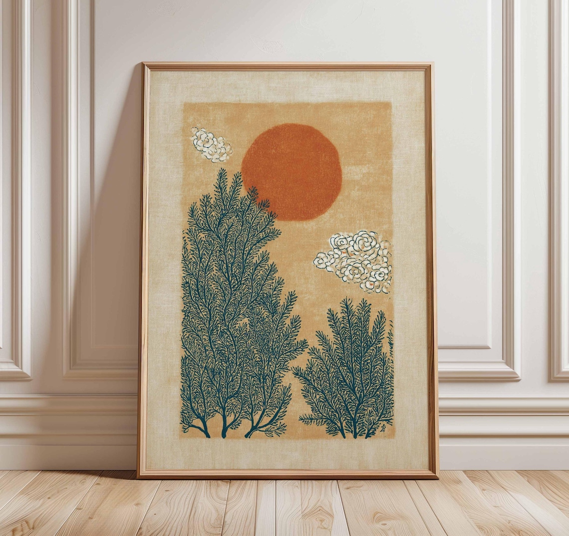 Minimalist Retro Botanical Art Print, Mid-Century