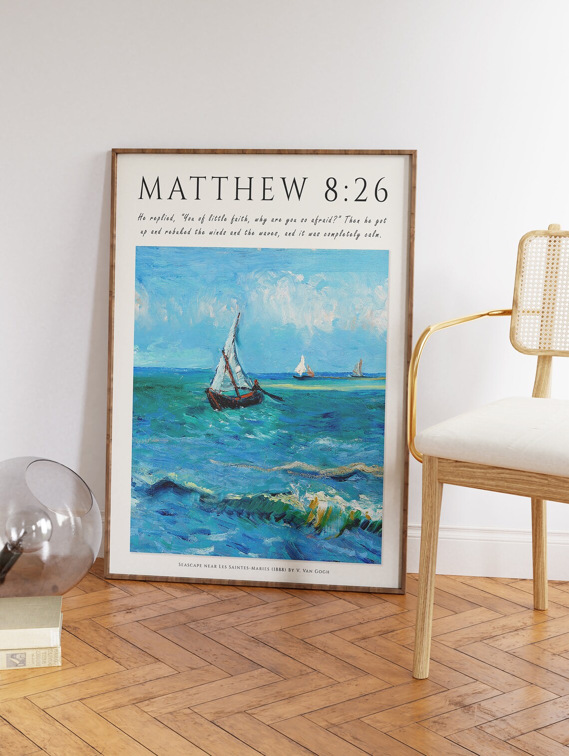 Matthew 8 Verse 26 Bible Verse Van Gogh Seascape Faith Poster Christian - Image 3