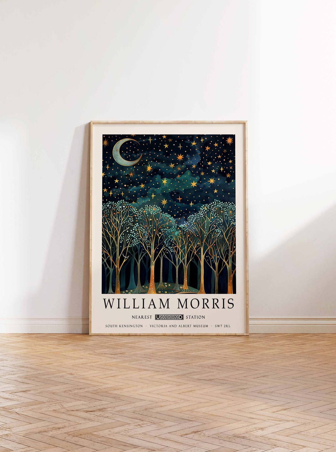 William Morris Night Forest Stars Moon Vintage London Art Poster - Image 2