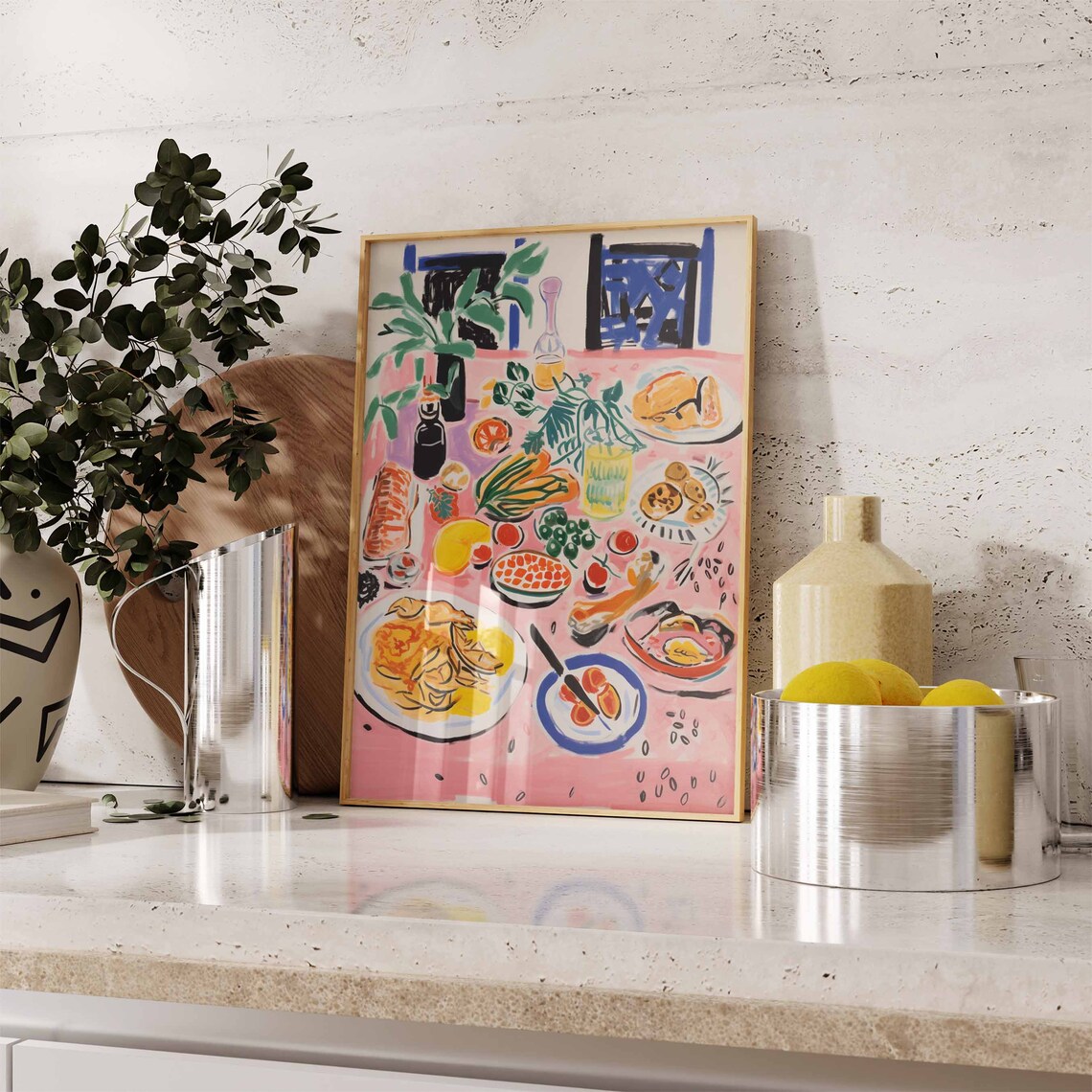Retro Dinner Table Food Print, Vintage Kitchen Poster - Image 3