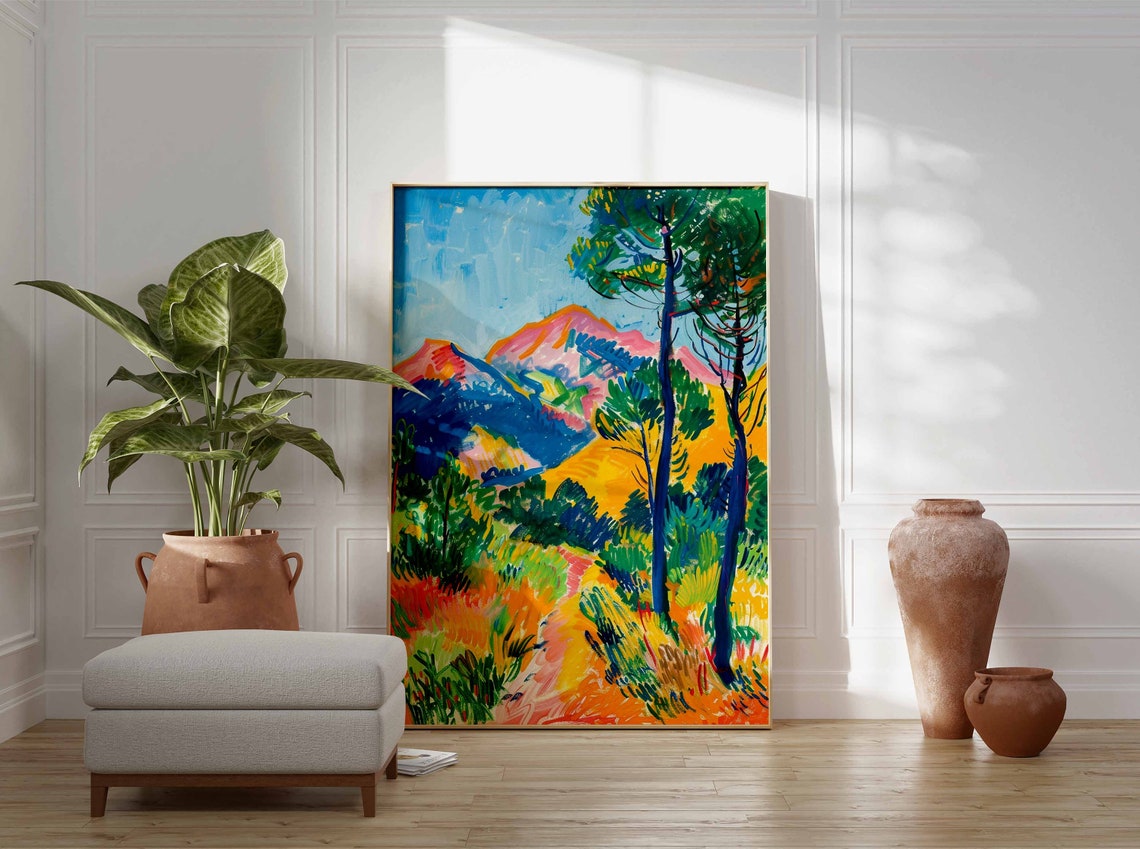 Fauvist Colorful Pine Forest Mountain Path Bold Modern Art Print - Image 3