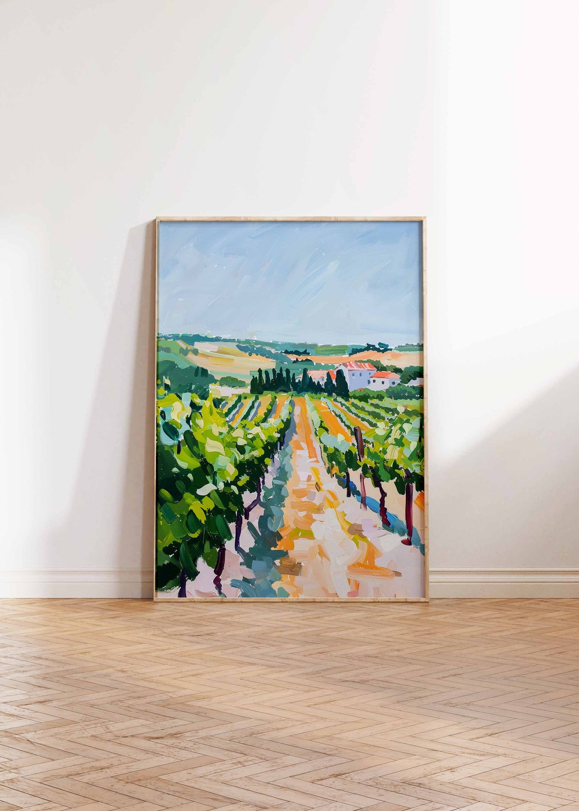 Vineyard Landscape Sunny Mediterranean Vine Rows Country Art Poster - Image 2