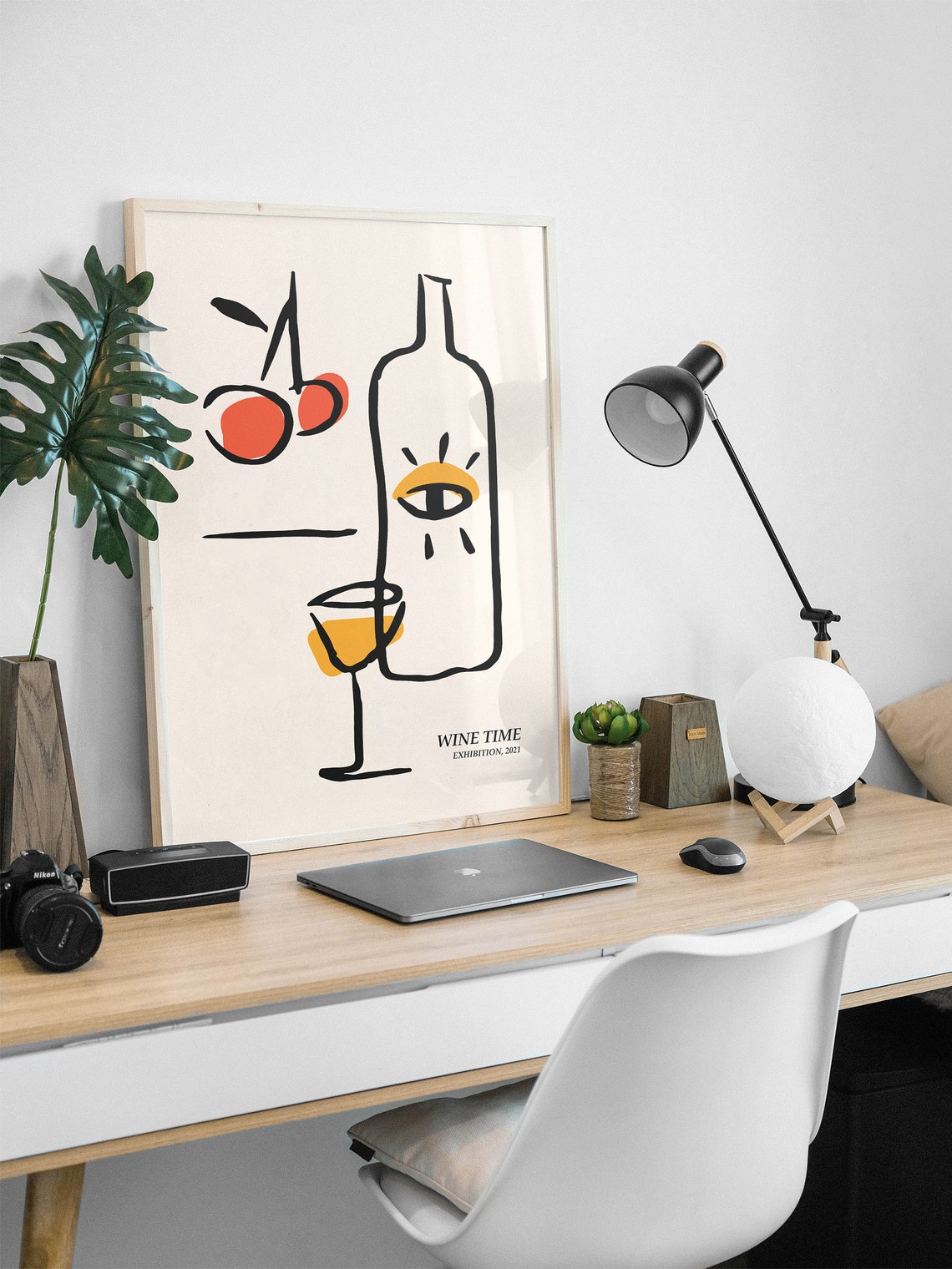 Wine Time Exhibition 2021 Minimal Line Drawing Bottle Glass Wall Art - Image 2