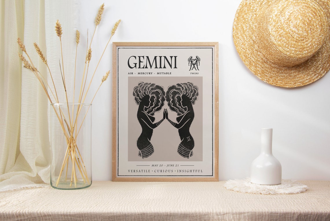 Gemini Zodiac Print Star Sign Twins May June Astrology Decor - Image 2