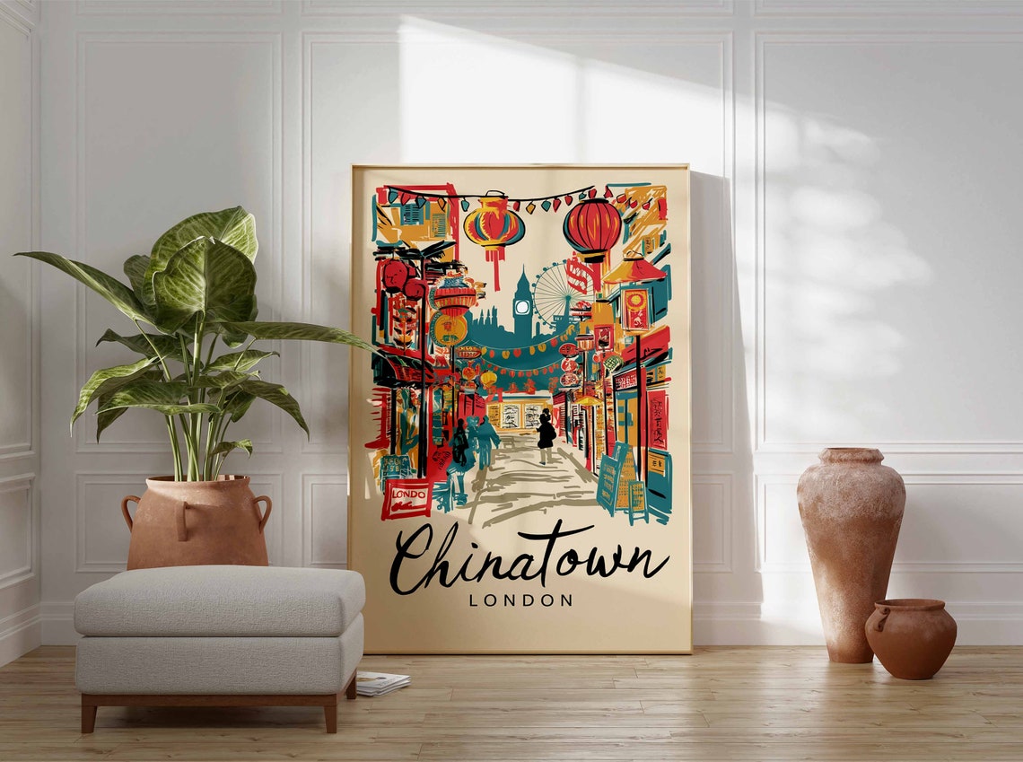 Chinatown London Festive Street Lanterns Big Ben Skyline Art Poster - Image 3