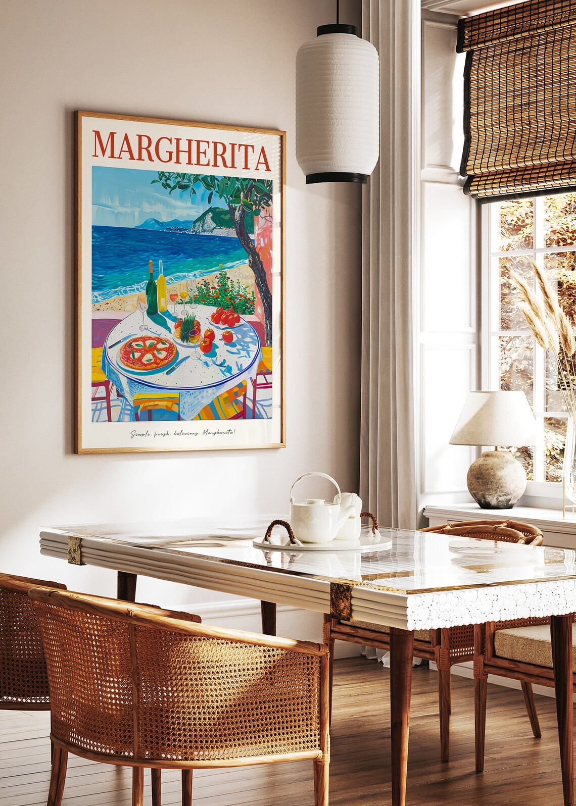 Margherita Pizza Seaside Italian Coast Vintage Food Art Poster - Image 2