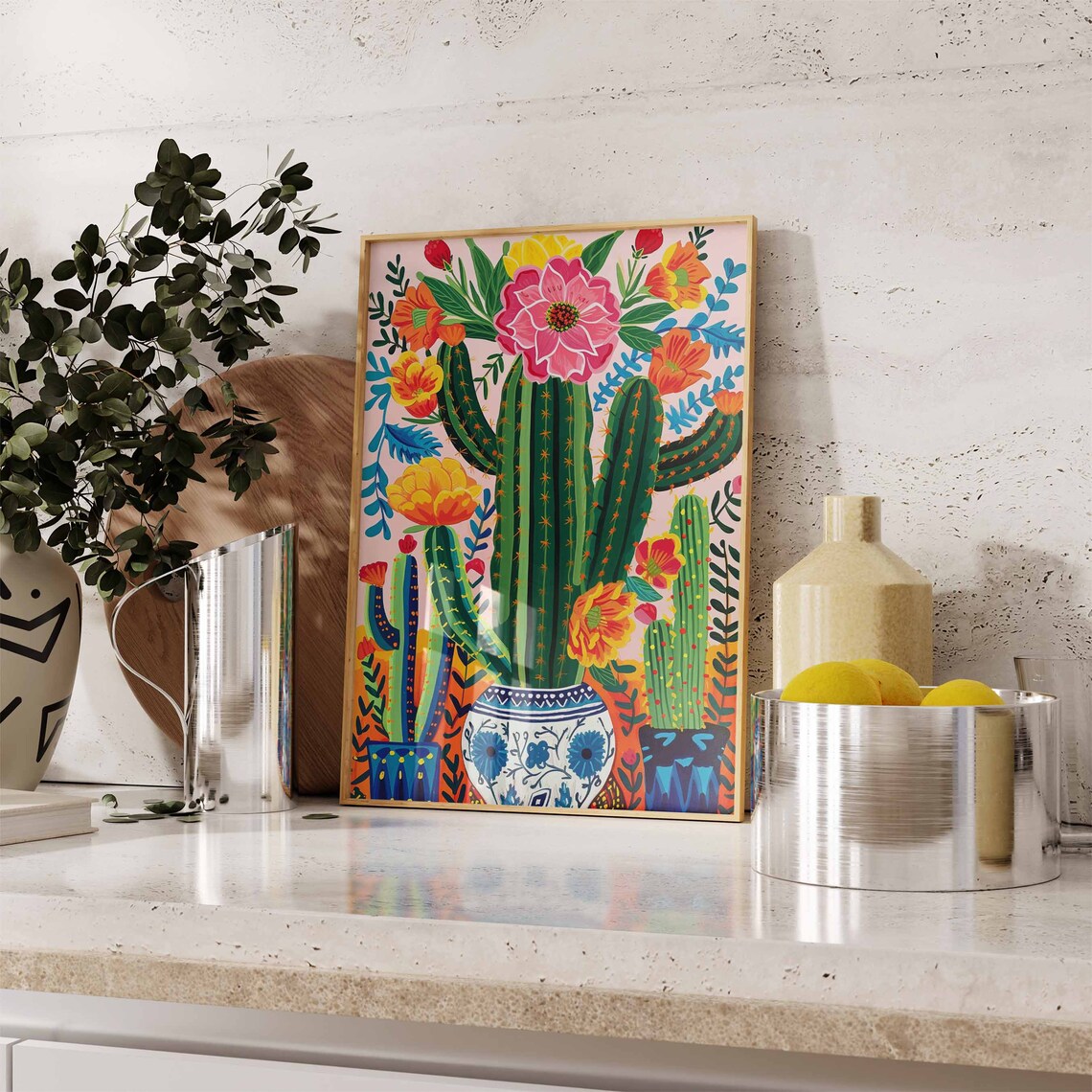 Vintage Mexican Cactus Art Print, Traditional Floral Decor - Image 2