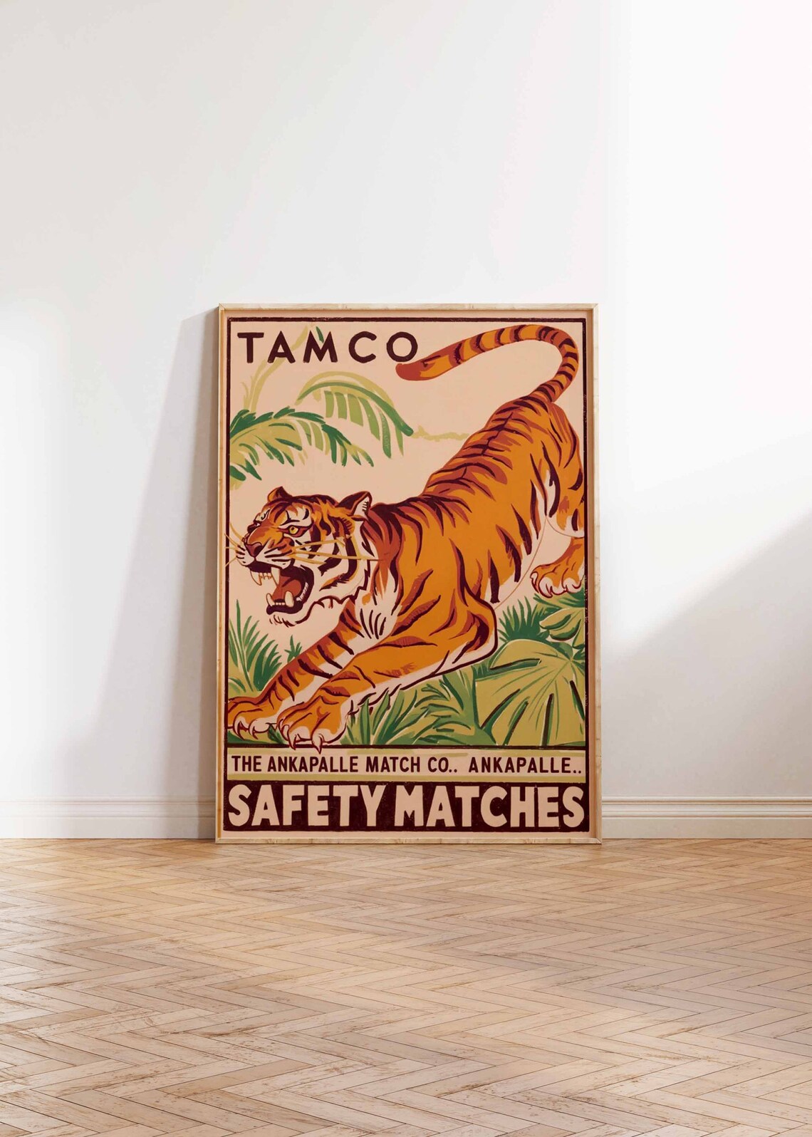 Vintage Indian Tiger Art Print, Tropical Jungle Decor - Image 3