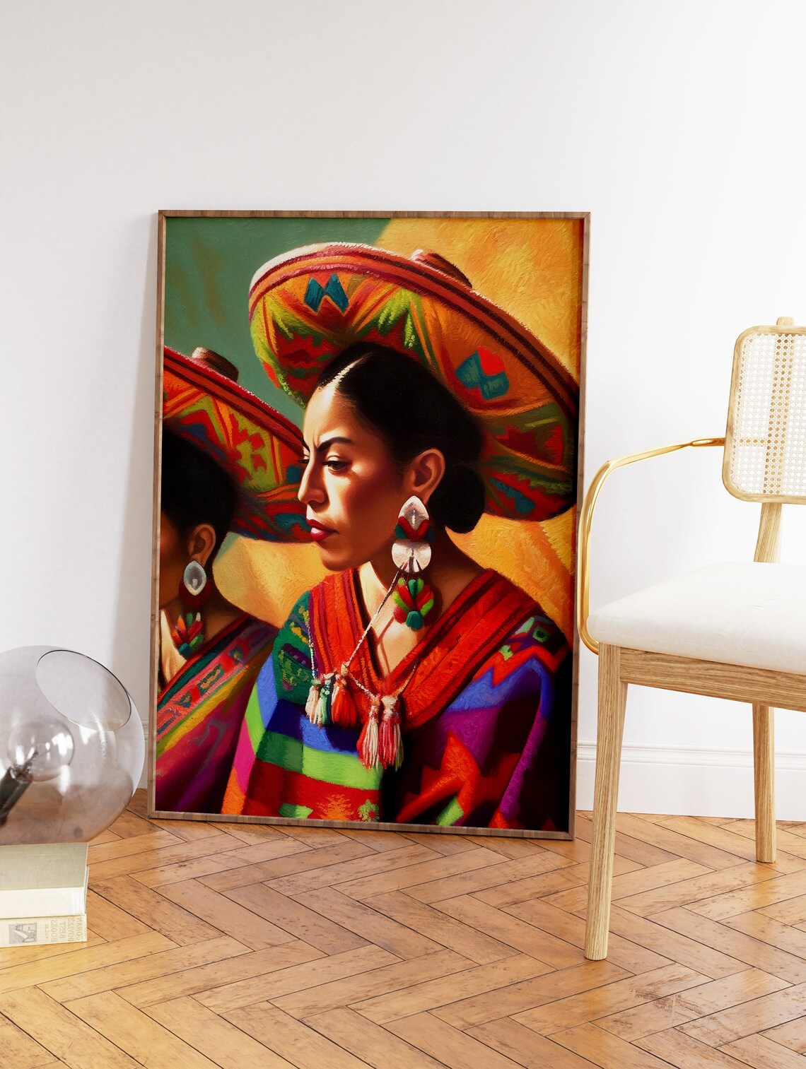 Mexican Folk Portrait Woman Traditional Sombrero Colorful Art Print - Image 2