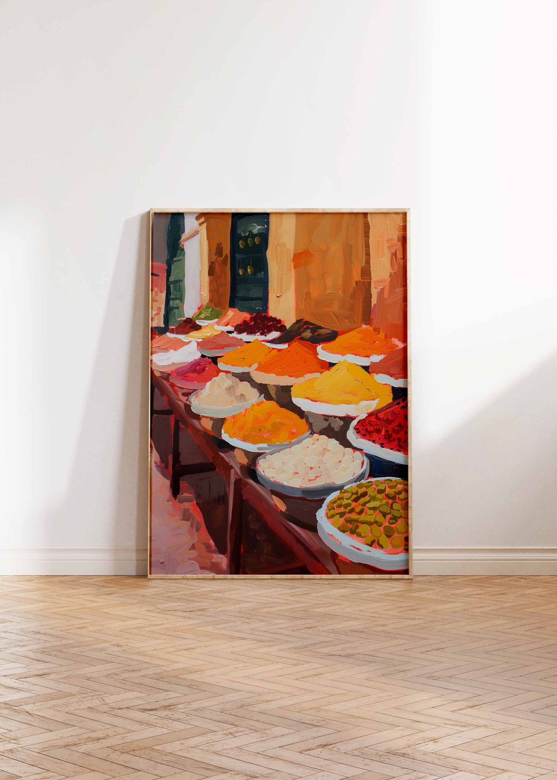 Long Table Covered in Bowls of Colorful Spices Kitchen Poster - Image 2