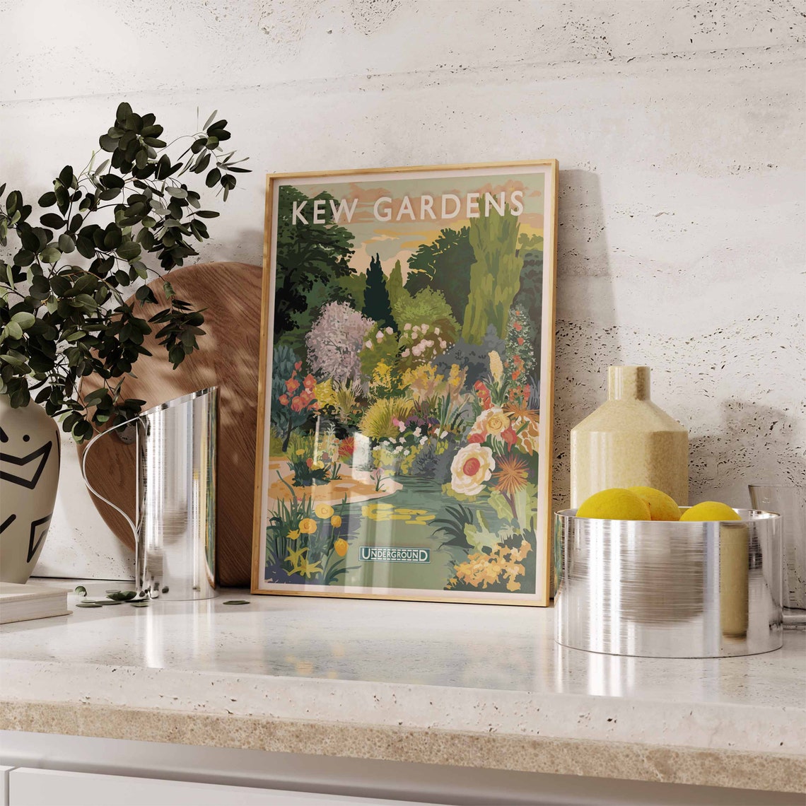 Kew Gardens Pond Flower Beds Colorful Garden Illustration Poster - Image 3