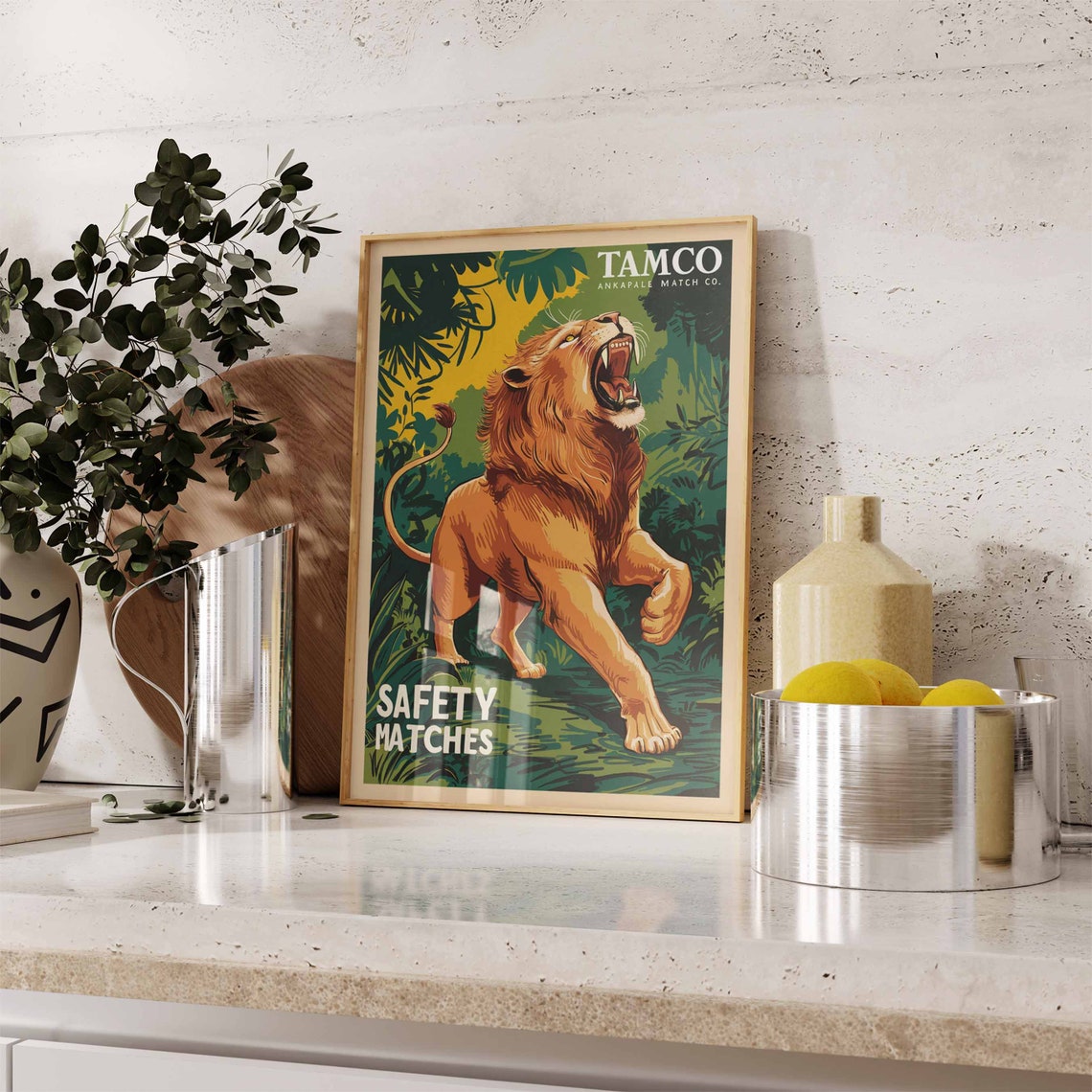 Vintage Lion Print Indian Lion Poster Tamco Matchbox Art Animal Print Animal Poster Animal Art Tropical Decor Jungle Art Tiger Art - Image 2
