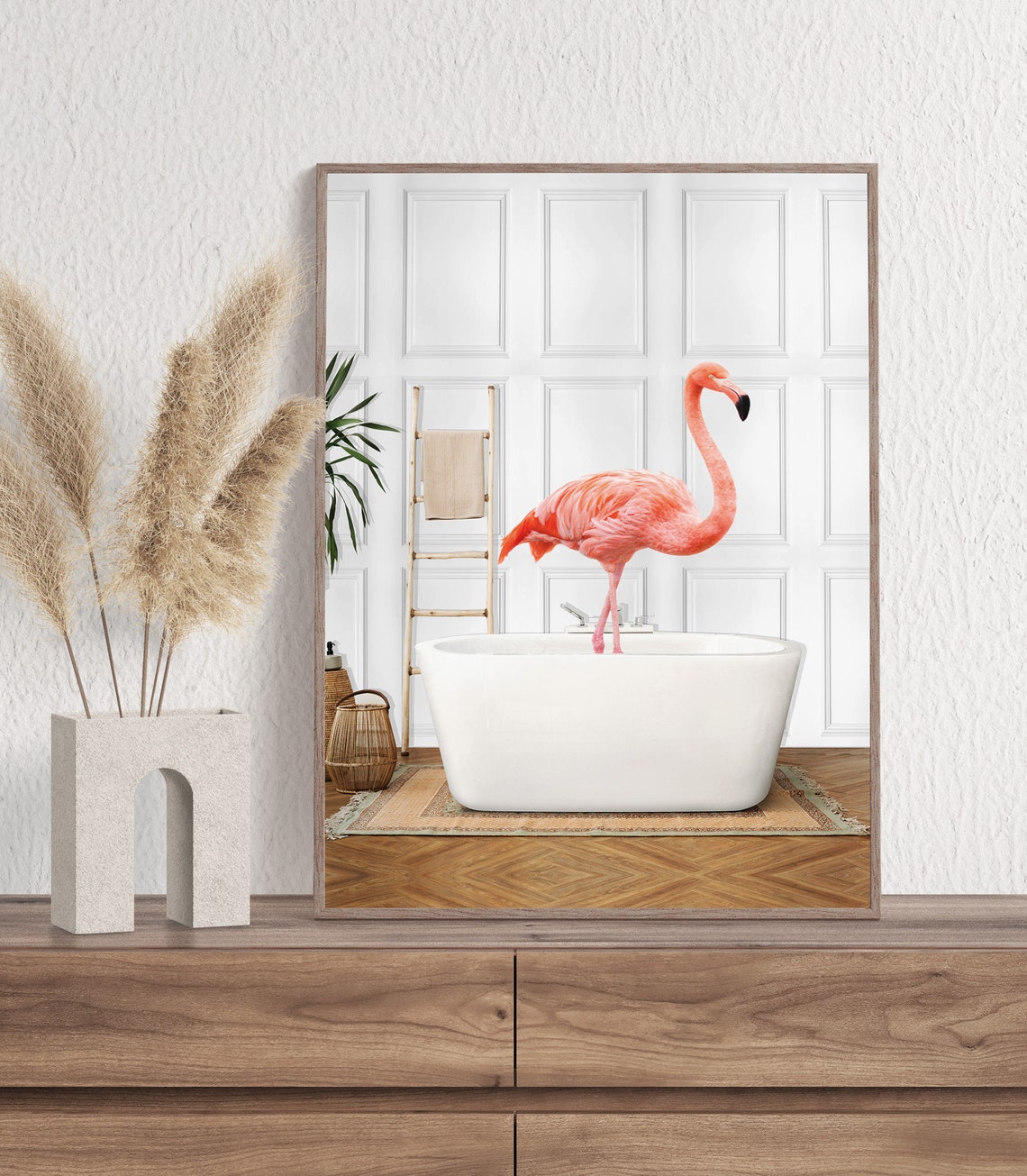 Flamingo in Bathtub Poster Whimsical Pink Flamingo Bathroom Art - Image 2