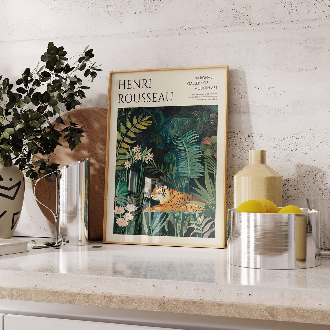 Henri Rousseau Tiger Among Pink Flowers in Jungle Exhibition Poster - Image 3