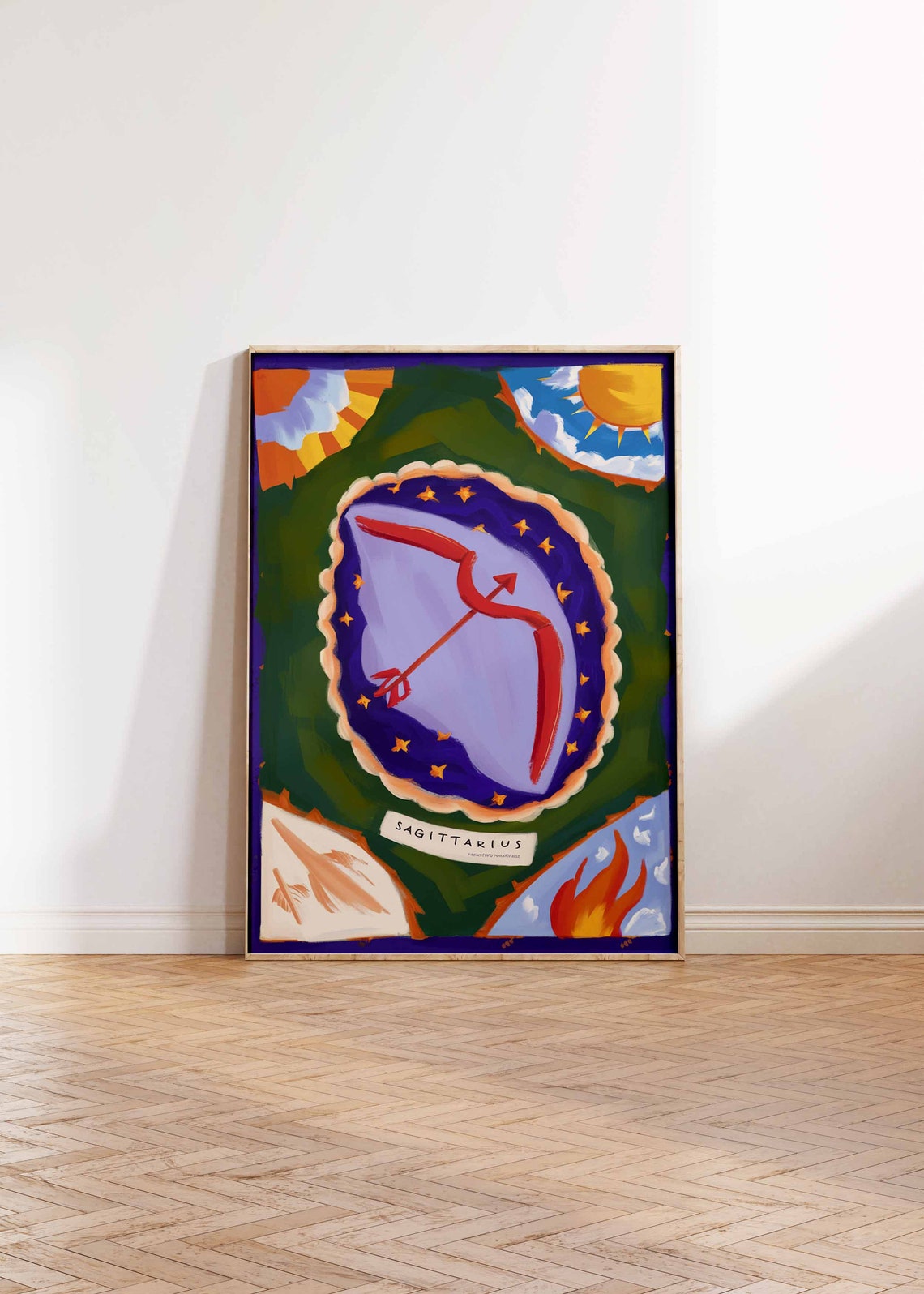 Sagittarius Zodiac Bow Arrow Green Purple Medallion Art Poster - Image 2