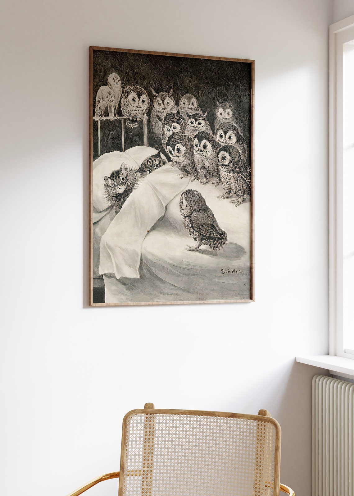 Louis Wain Owls and Cats Classic Vintage Black White Art Print - Image 2