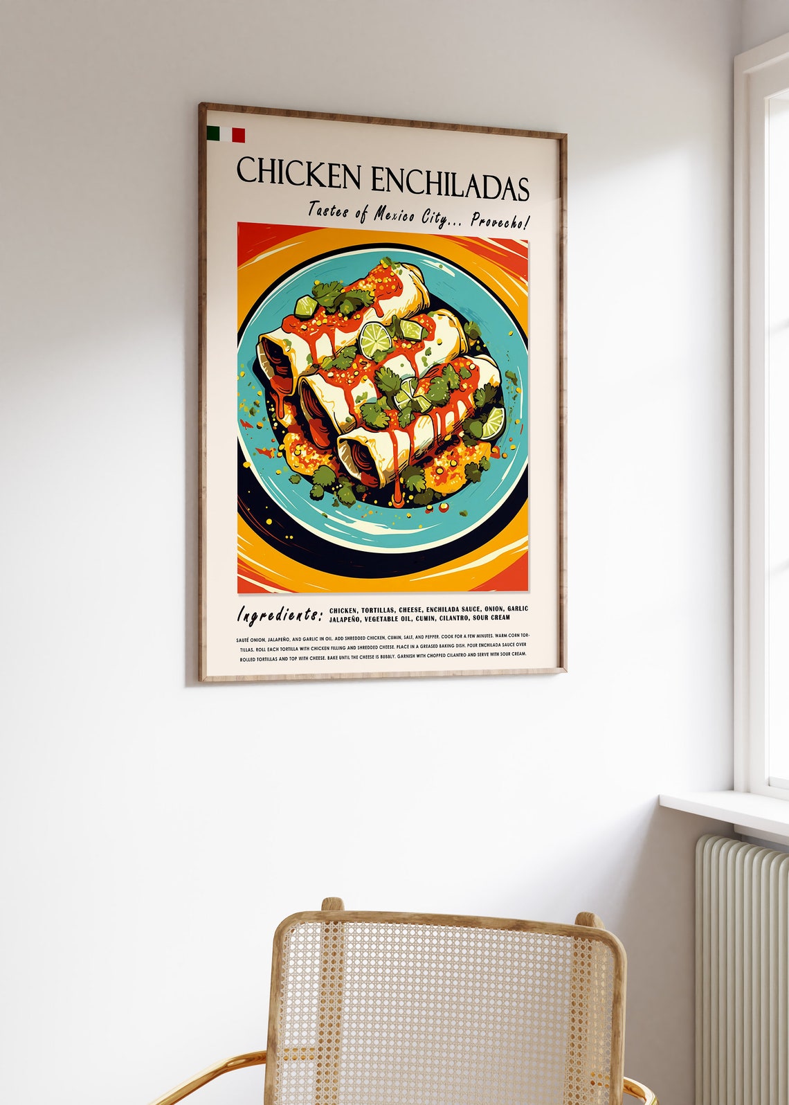 Chicken Enchiladas Mexican Food Recipe Illustration Kitchen Poster - Image 3