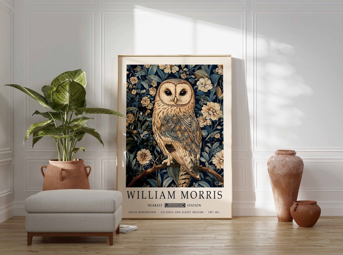 William Morris Barn Owl Among Blossoms Botanical Branch Art Poster - Image 3