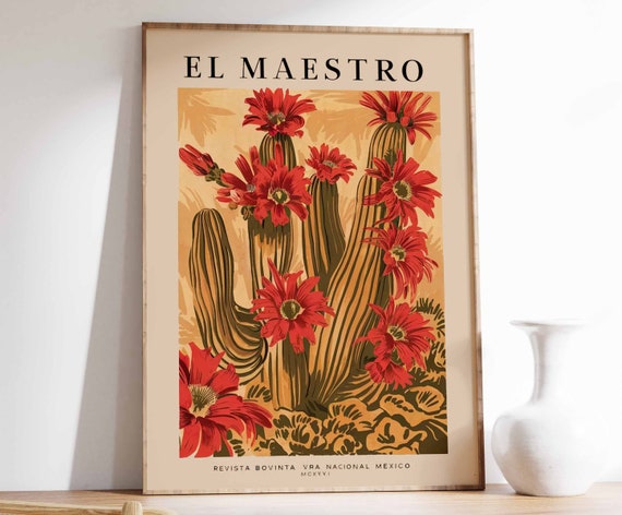 El Maestro Cactus Blossoms Vintage Mexico National Magazine Poster