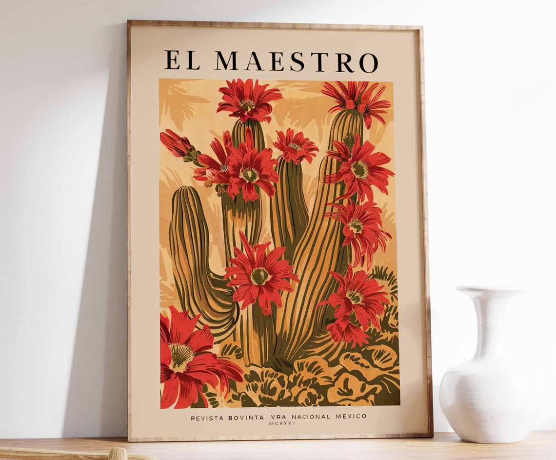 El Maestro Cactus Blossoms Vintage Mexico National Magazine Poster
