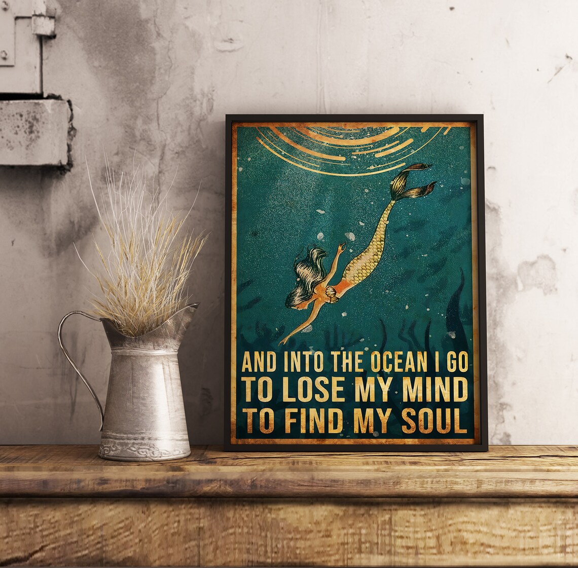 Into The Ocean I Go Vintage Yoga Travel Poster - Image 2