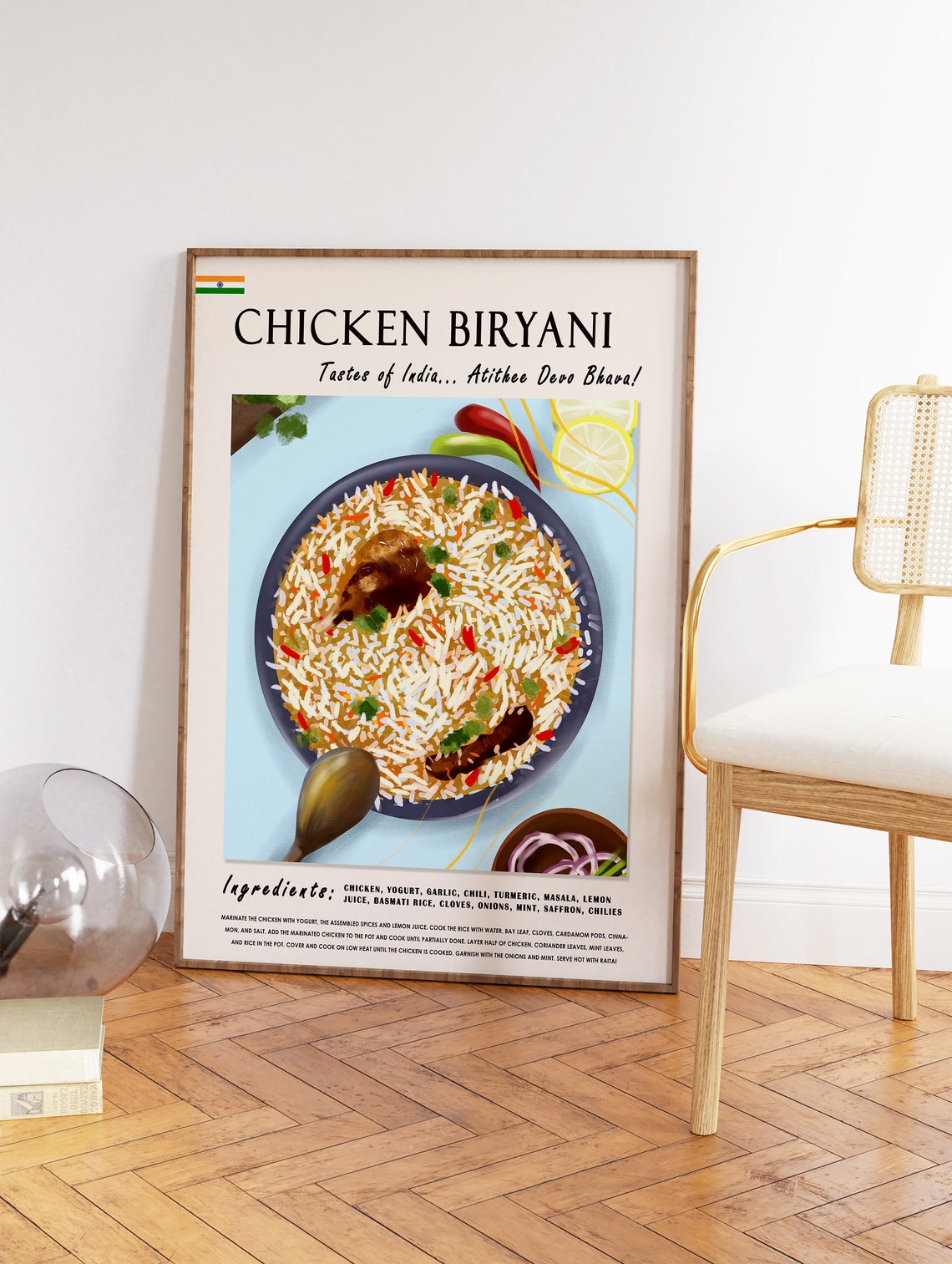 Chicken Biryani Indian Recipe Poster with Ingredients List Art - Image 2