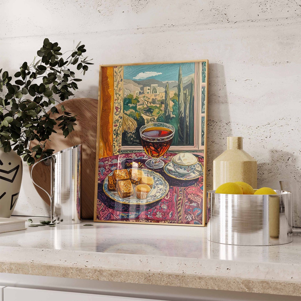 Middle Eastern Tea Pastries Carpet Table View Painting Art Poster - Image 2