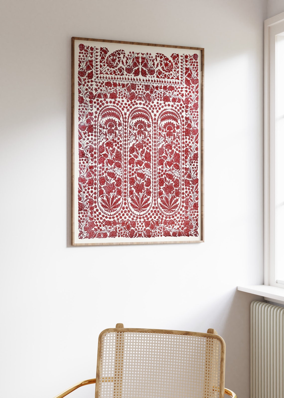 Red Floral Ornamental Arches Botanical Pattern Artwork Poster - Image 2