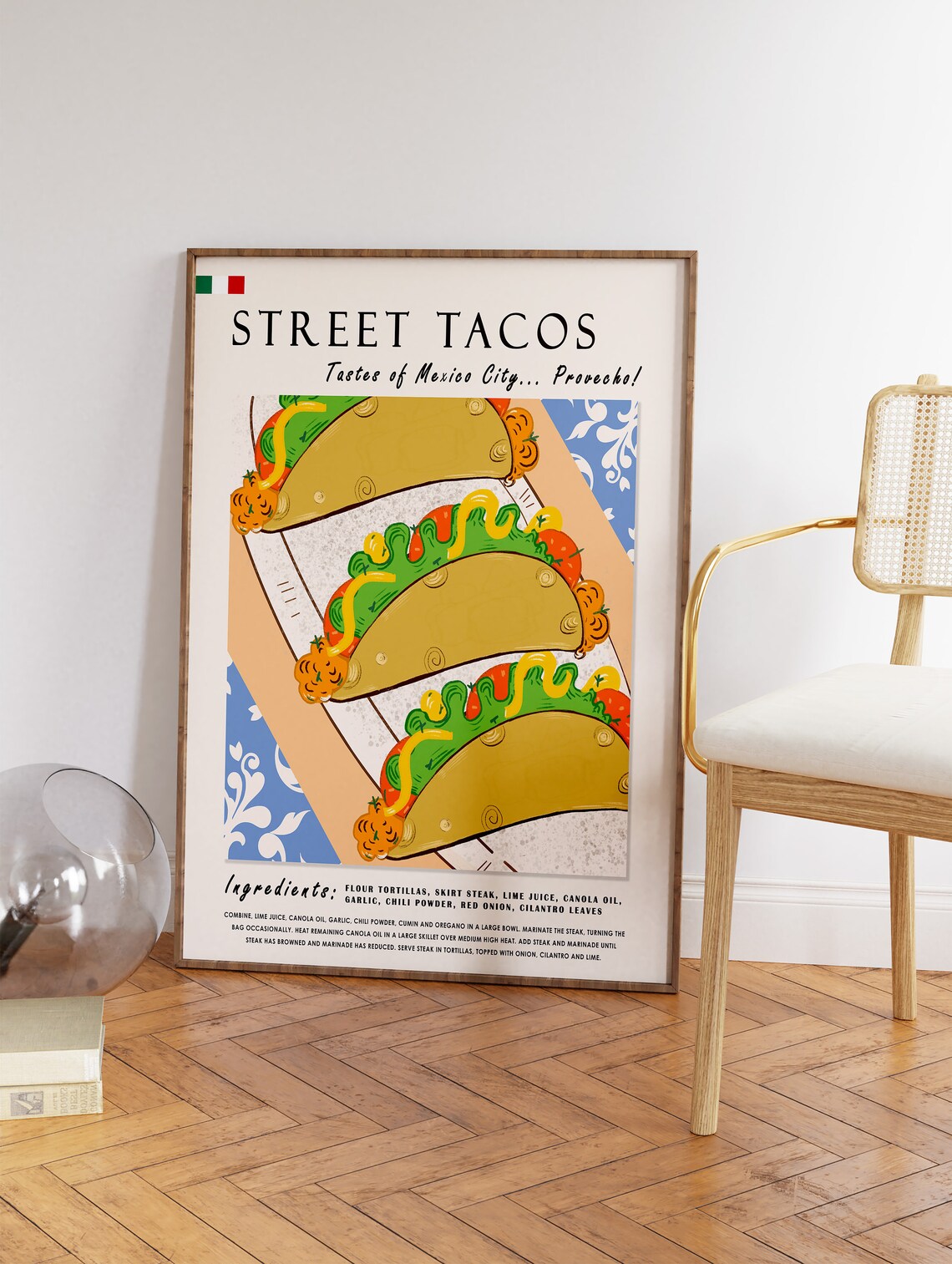 Street Tacos Tastes of Mexico City Illustrated Recipe Poster - Image 3