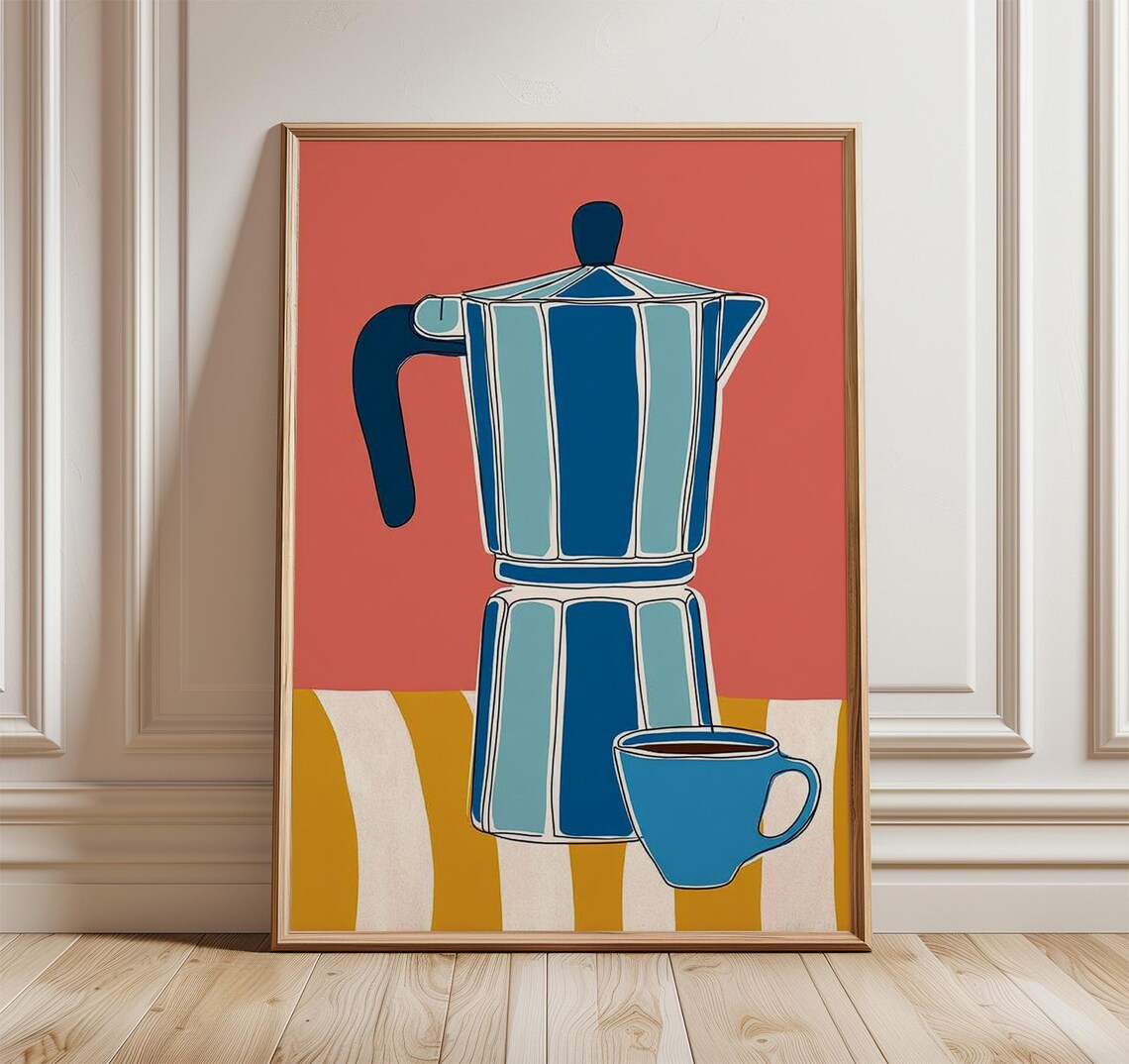 Modern Coffee Pot Pop Art Poster, Mid-Century