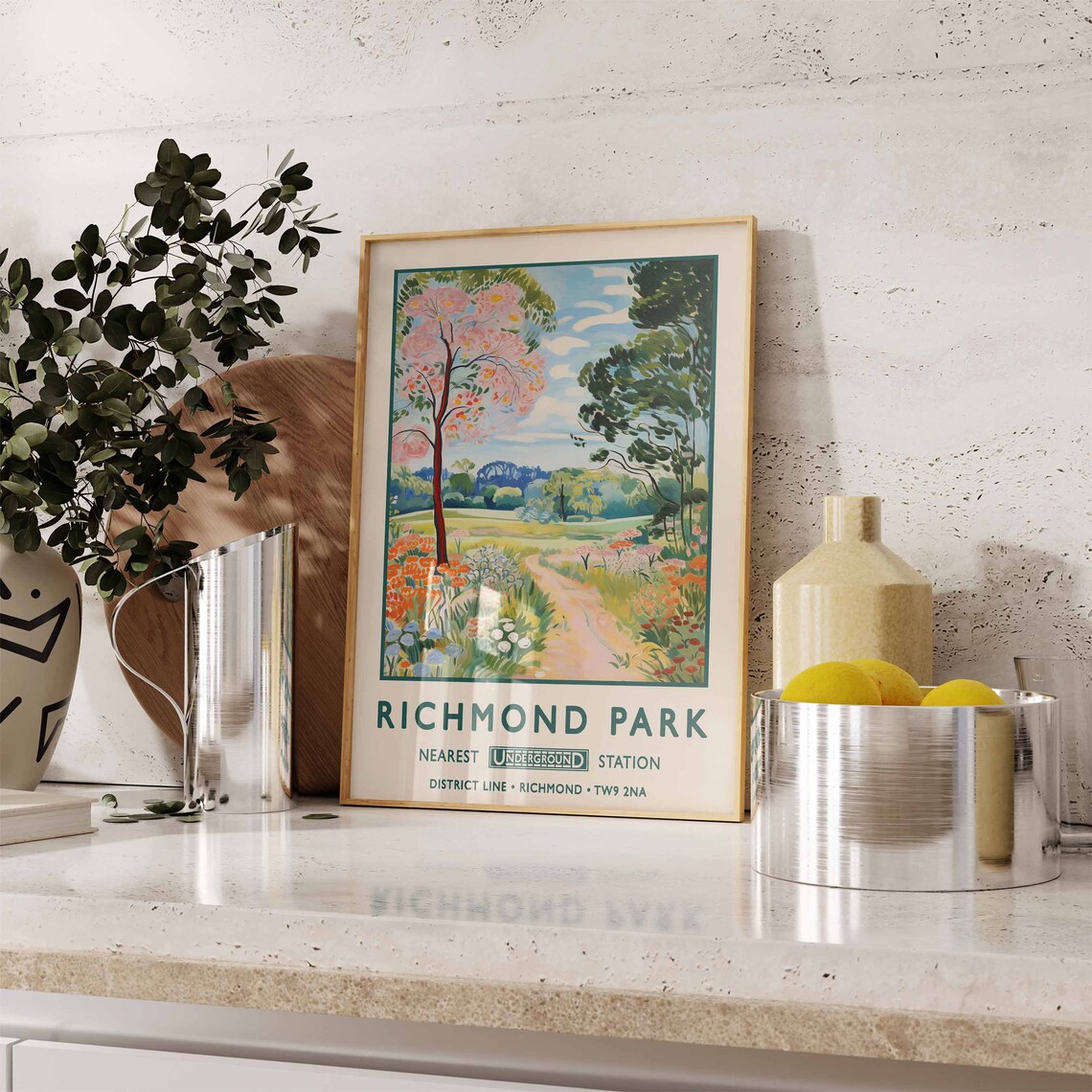 Richmond Park District Line Vintage London Flower Travel Poster - Image 2