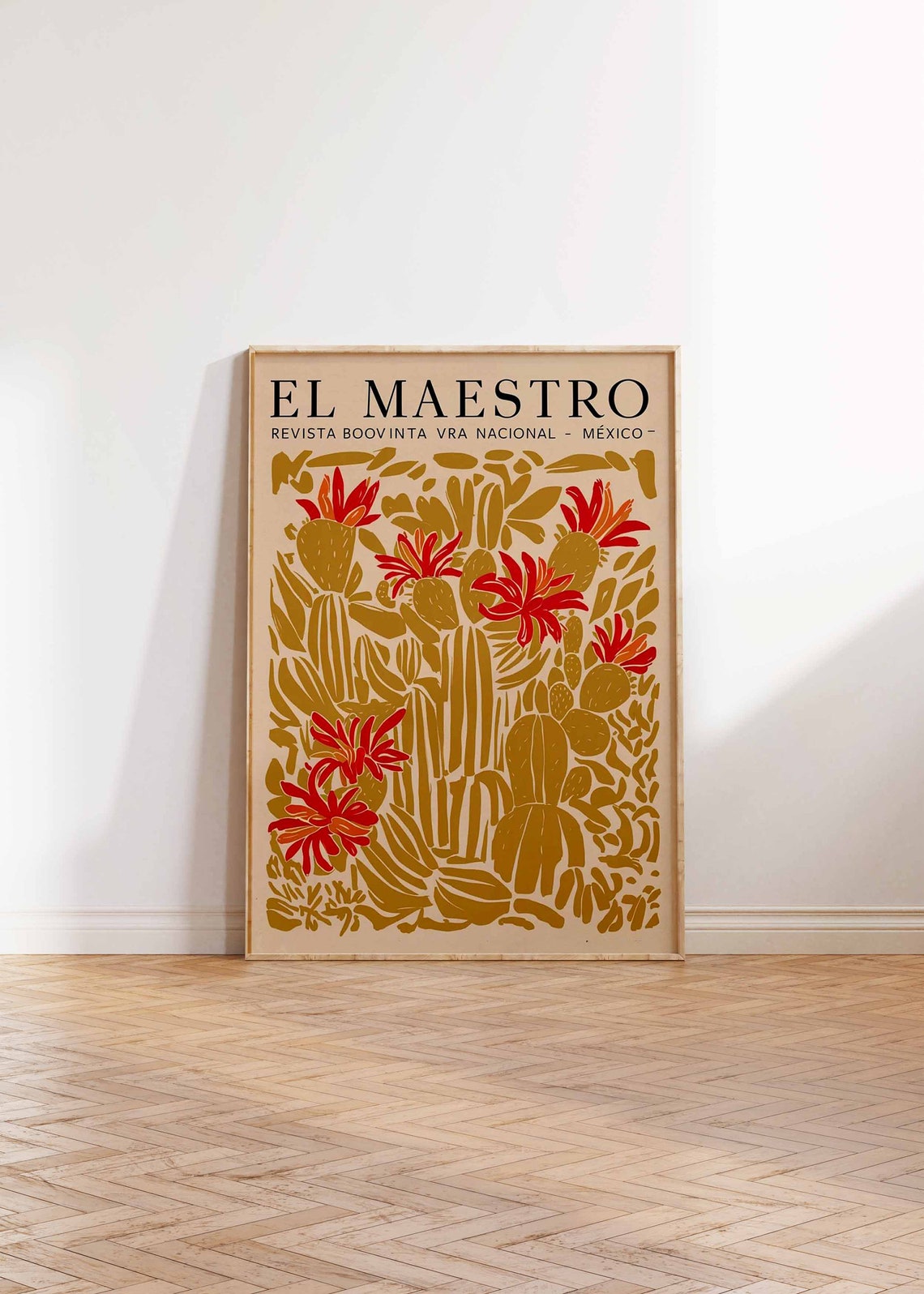 El Maestro Mexico Gold Cactus Woodblock Retro Art Poster Collection - Image 3