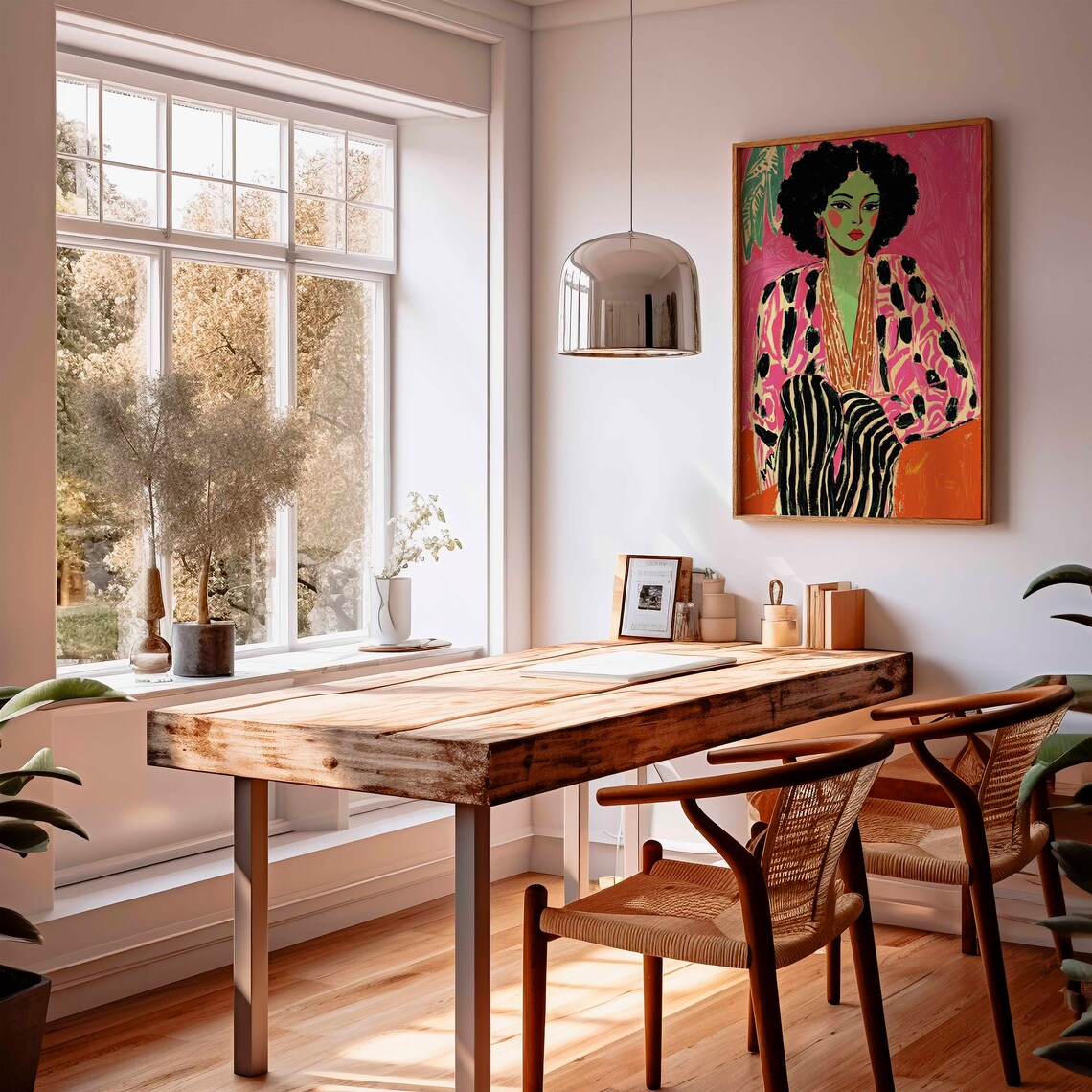Woman With Afro Pink Spotted Robe Fauvist Portrait Art Poster - Image 3